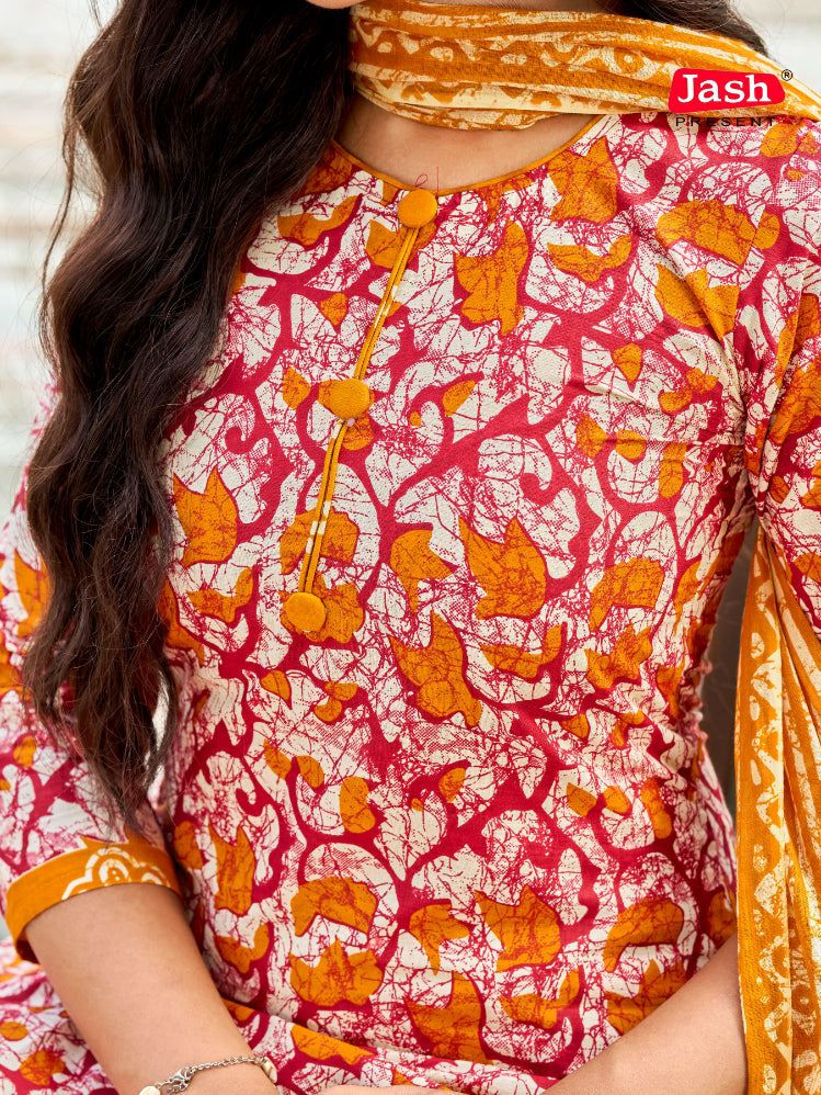 Orange Floral Patiala Suit with Dupatta