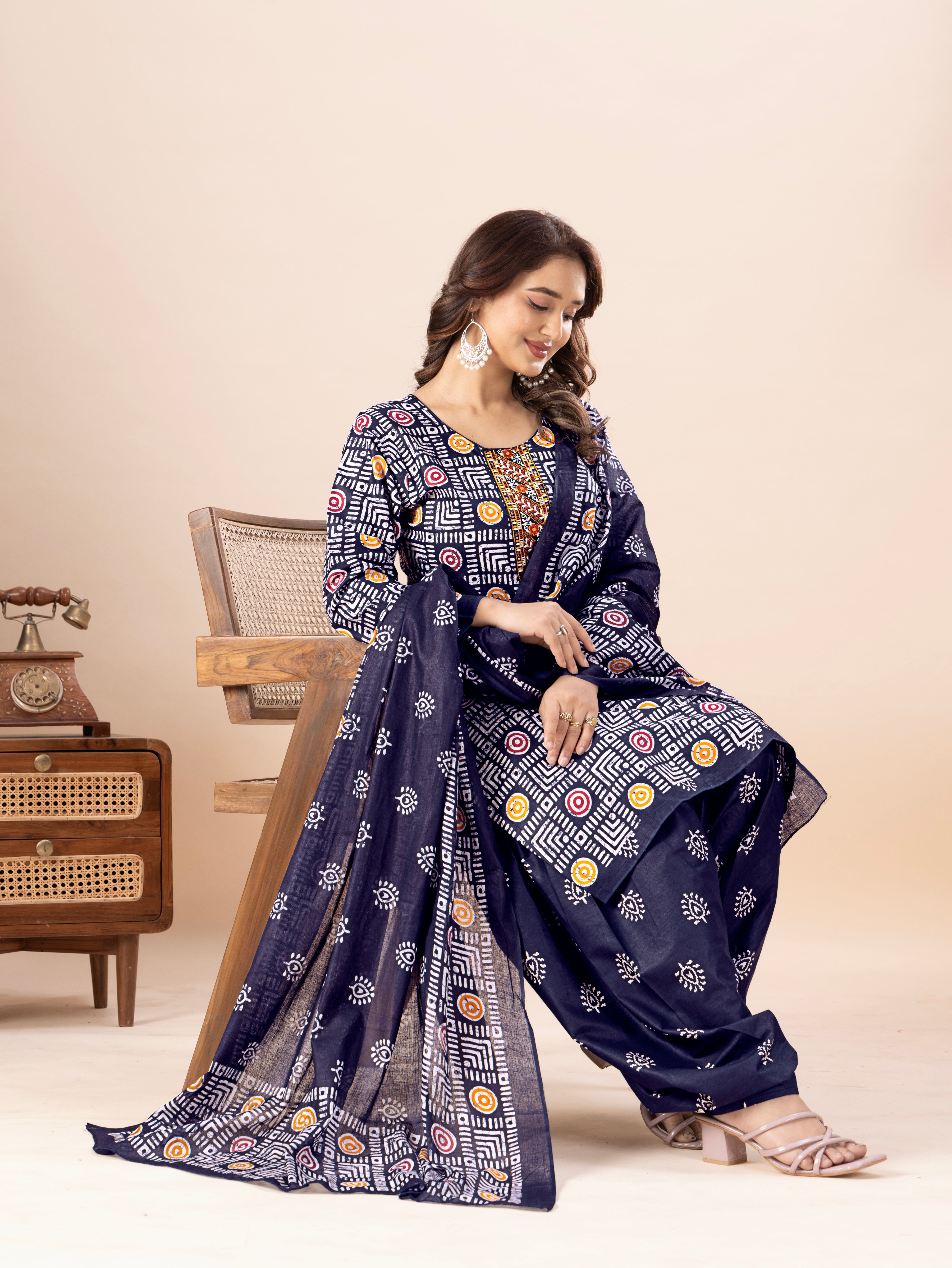 Navy Geometric Print Patiala Suit Set