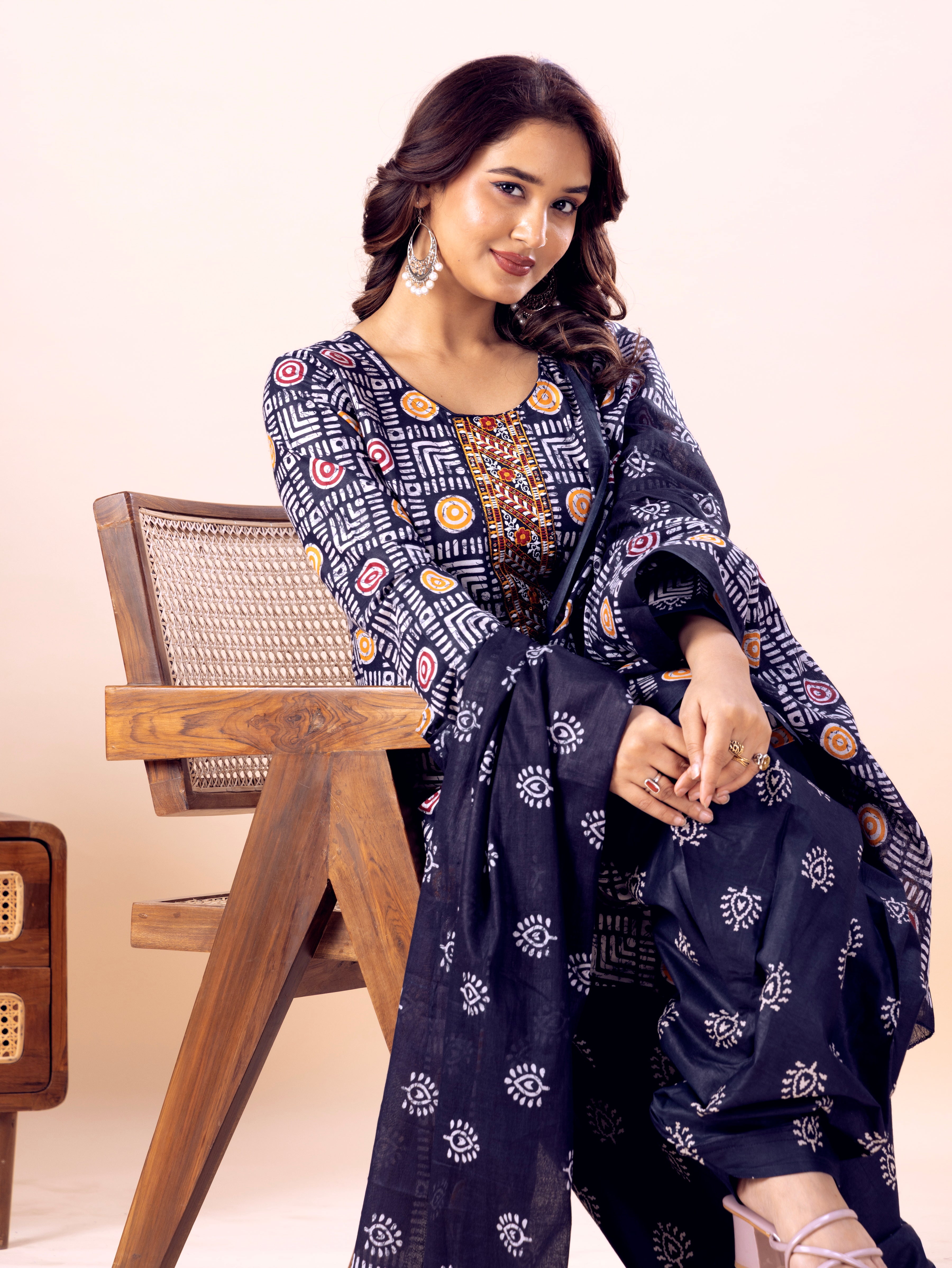 Navy Geometric Print Patiala Suit Set
