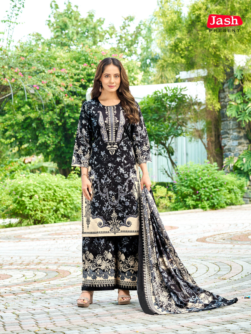 Black Floral Kurta Palazzo Set with Dupatta