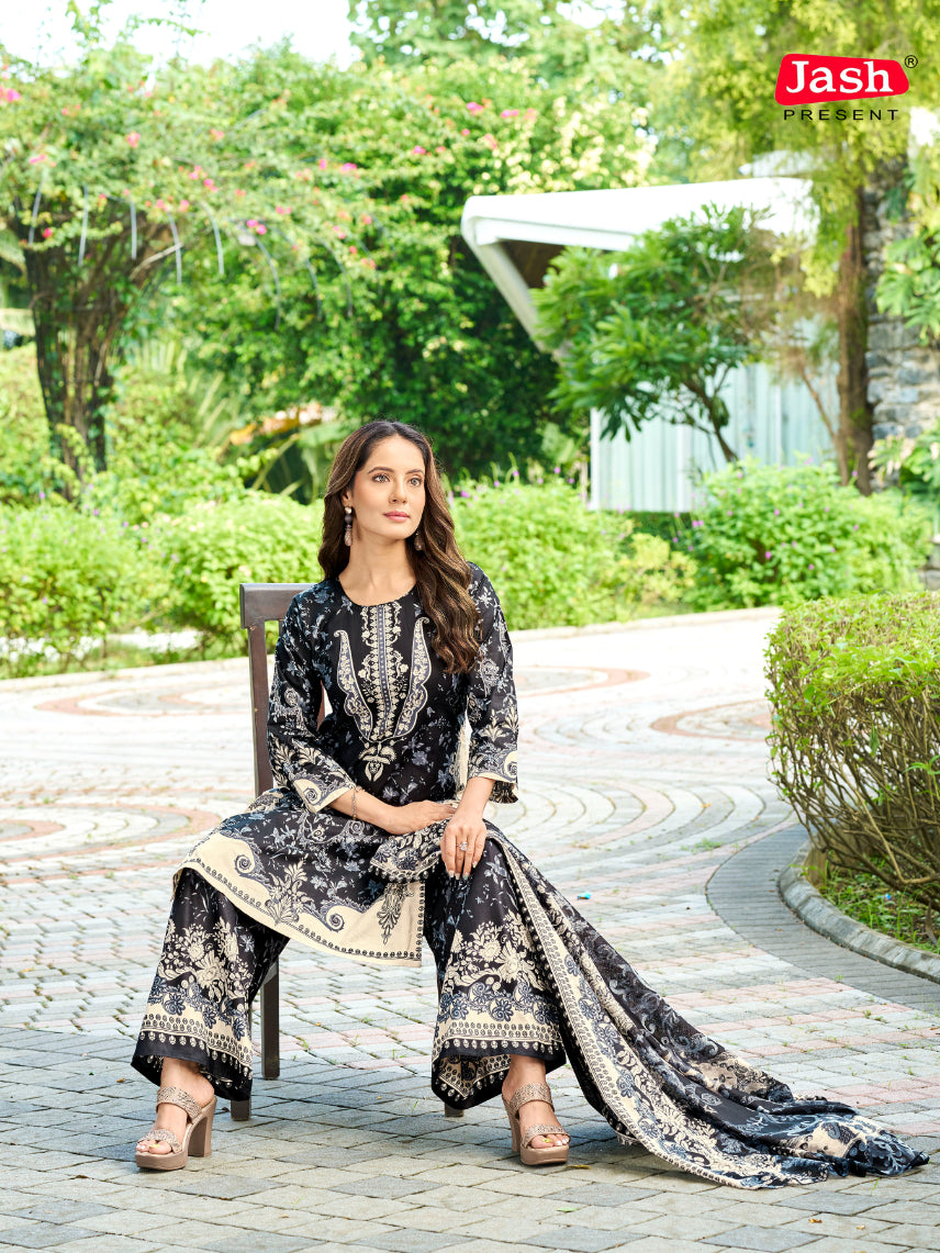 Black Floral Kurta Palazzo Set with Dupatta