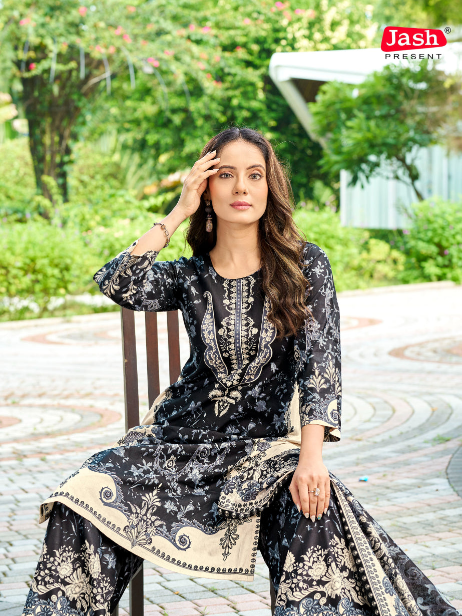 Black Floral Kurta Palazzo Set with Dupatta