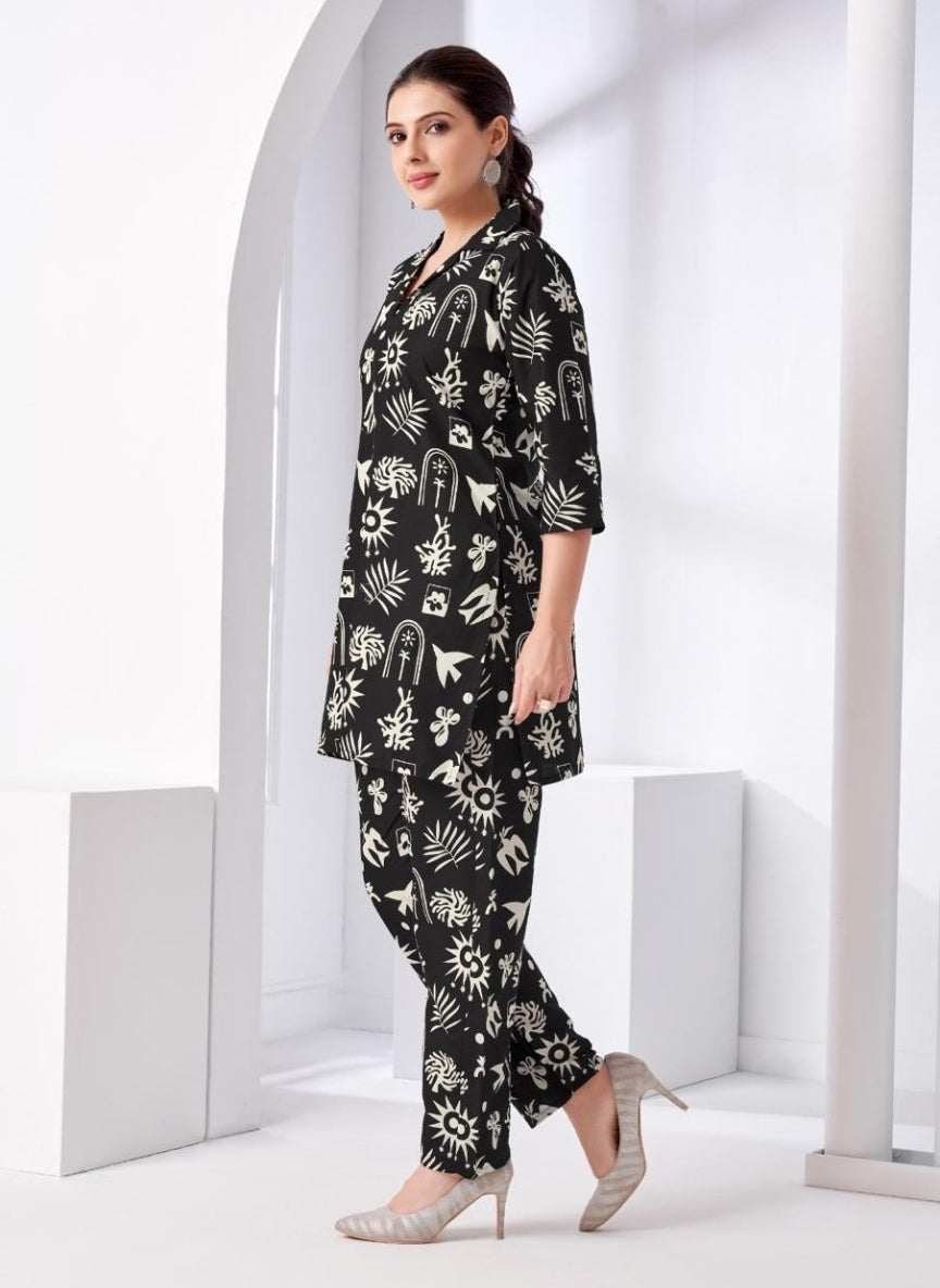 Black Abstract Printed Women Coord Set
