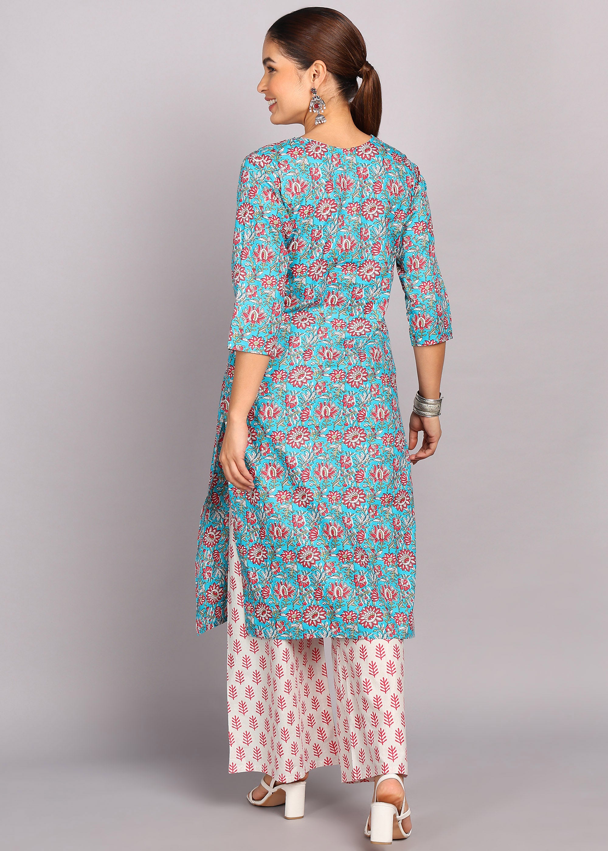 Sky Blue Floral Kurta Set