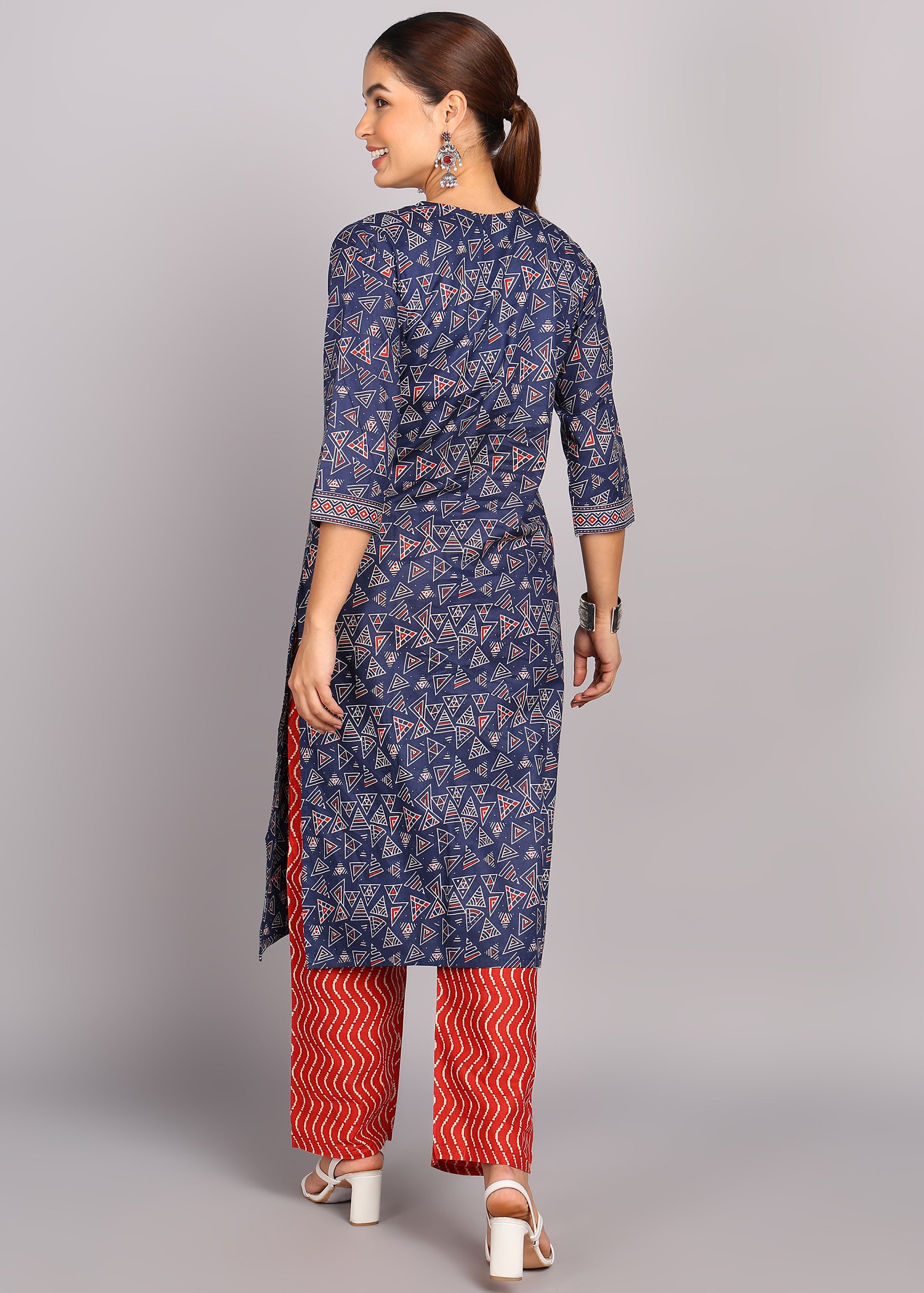 Navy Blue Geometric Kurta Set