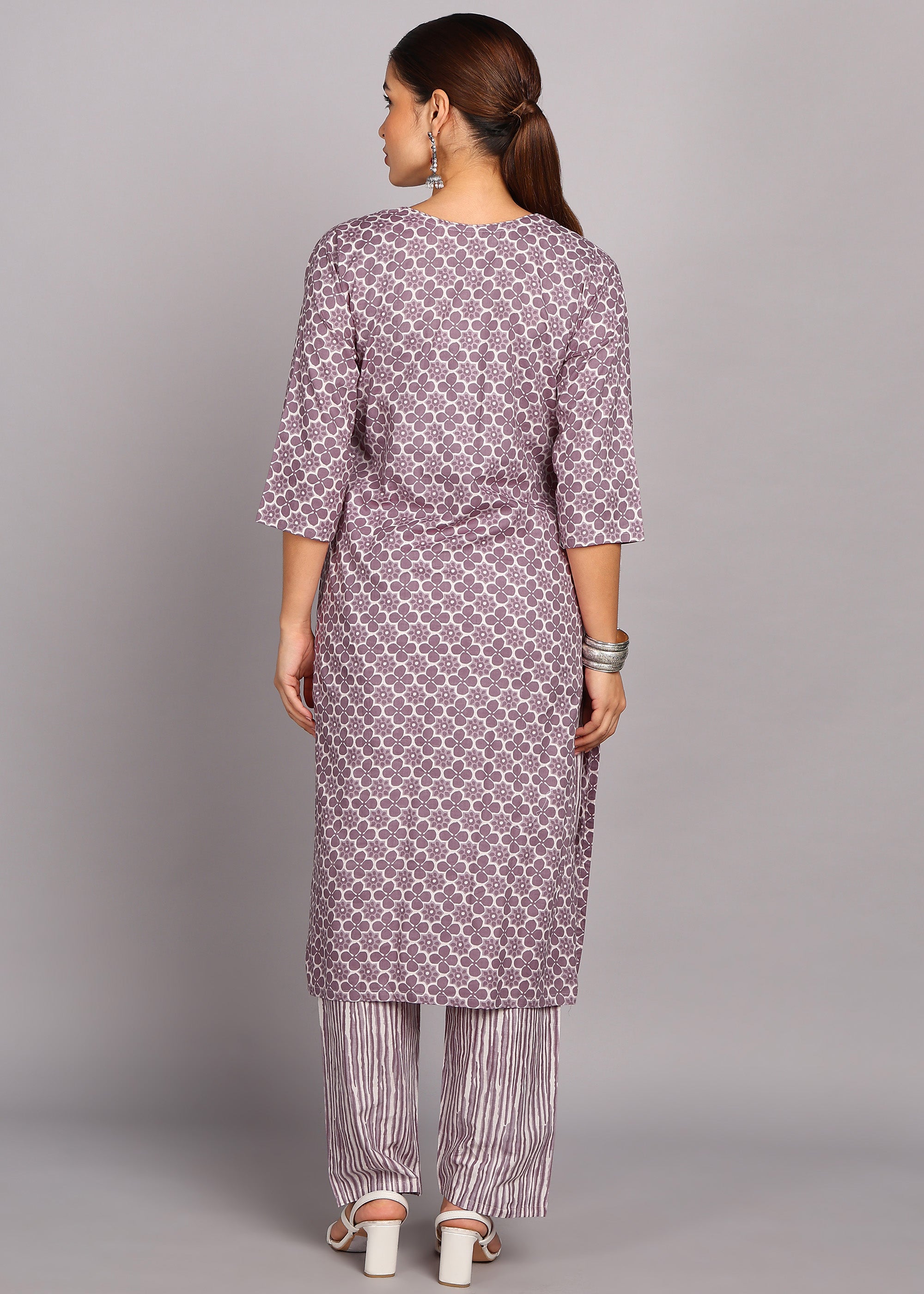 Lavender Floral Printed Kurta Set