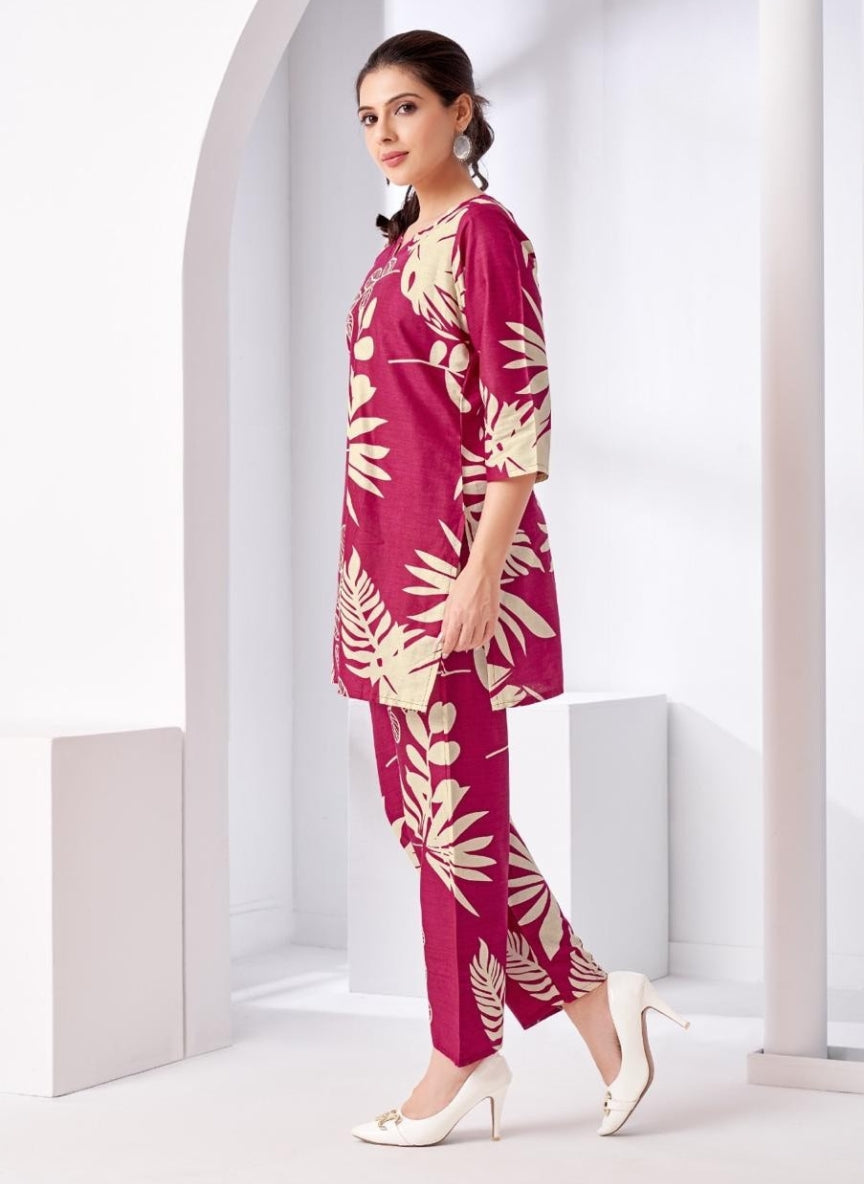 Magenta Tropical Printed Coord Set