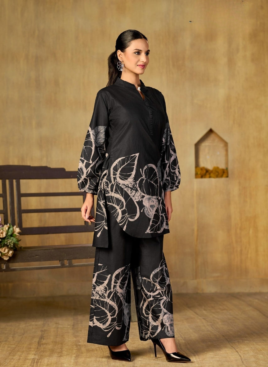 Black Abstract Floral Printed Coord Set