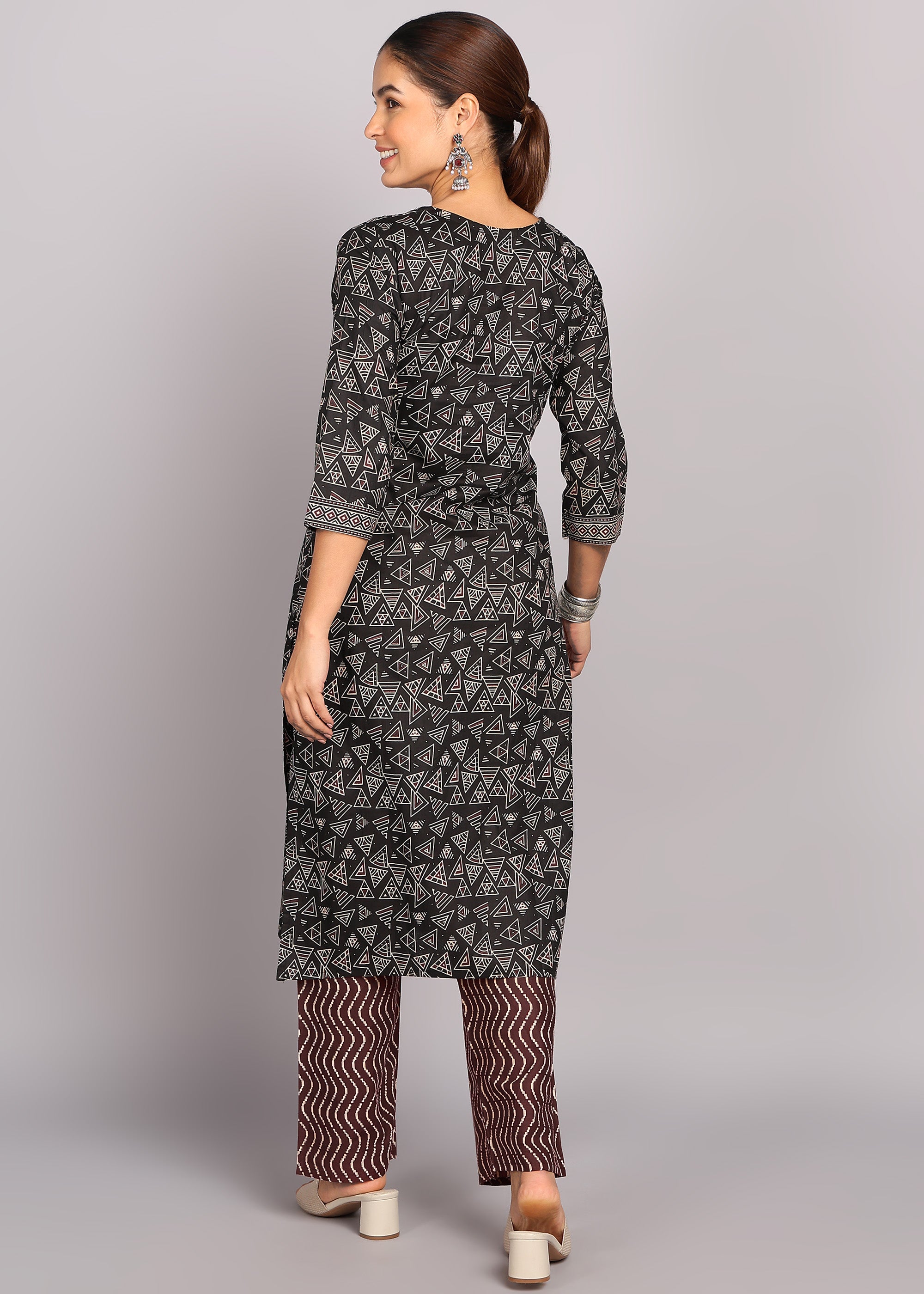 Black Geometric Kurta Set