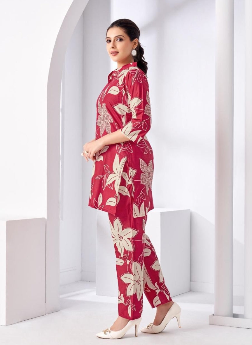 Red Floral Printed Coord Set