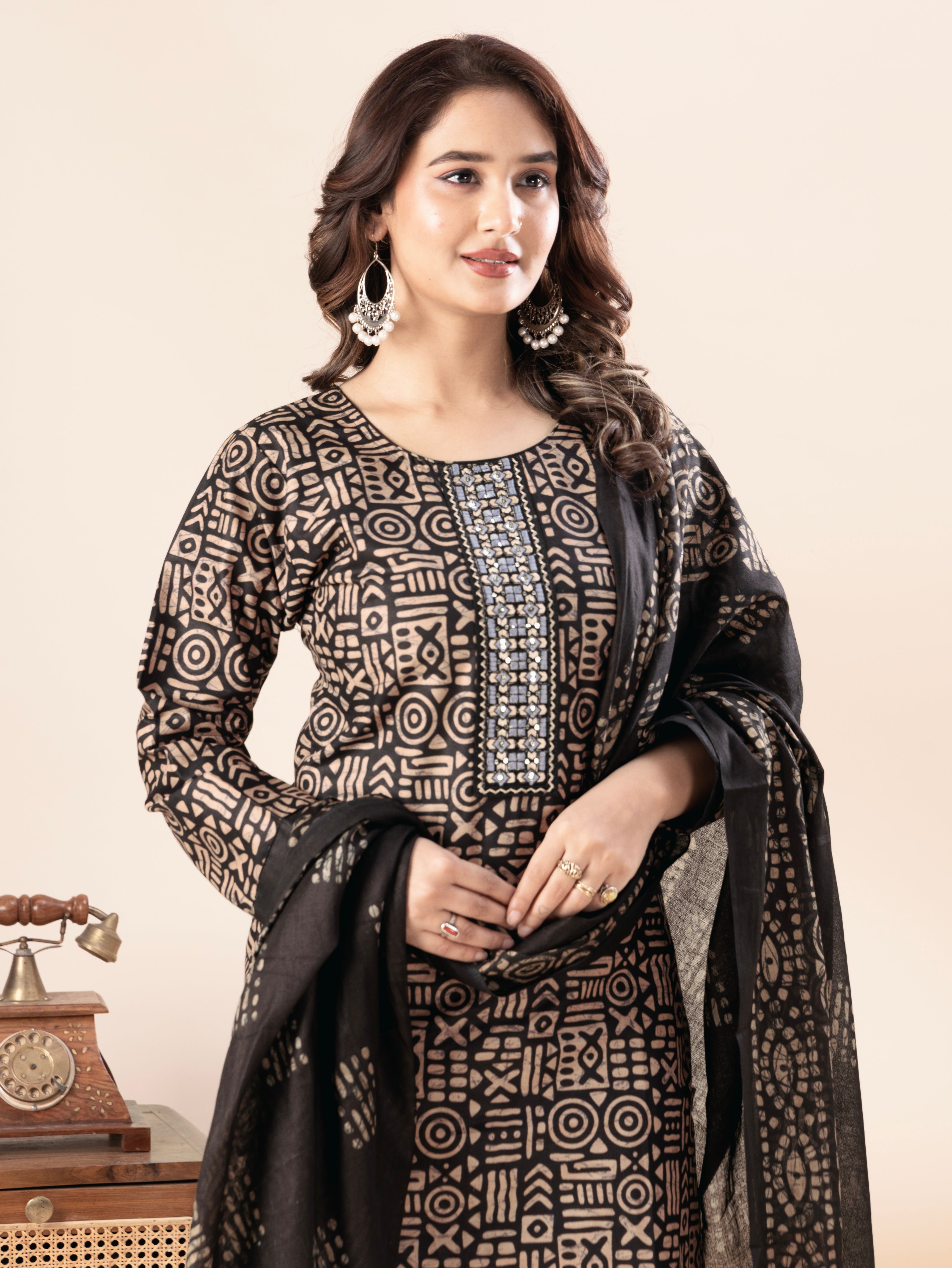Black Tribal Print Patiala Suit Set