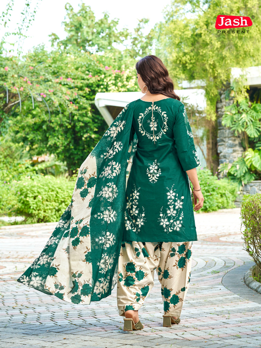 Green Floral Patiala Suit with Dupatta
