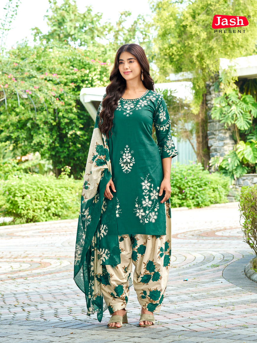 Green Floral Patiala Suit with Dupatta