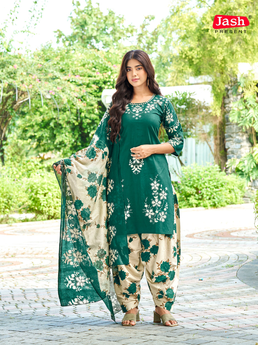 Green Floral Patiala Suit with Dupatta