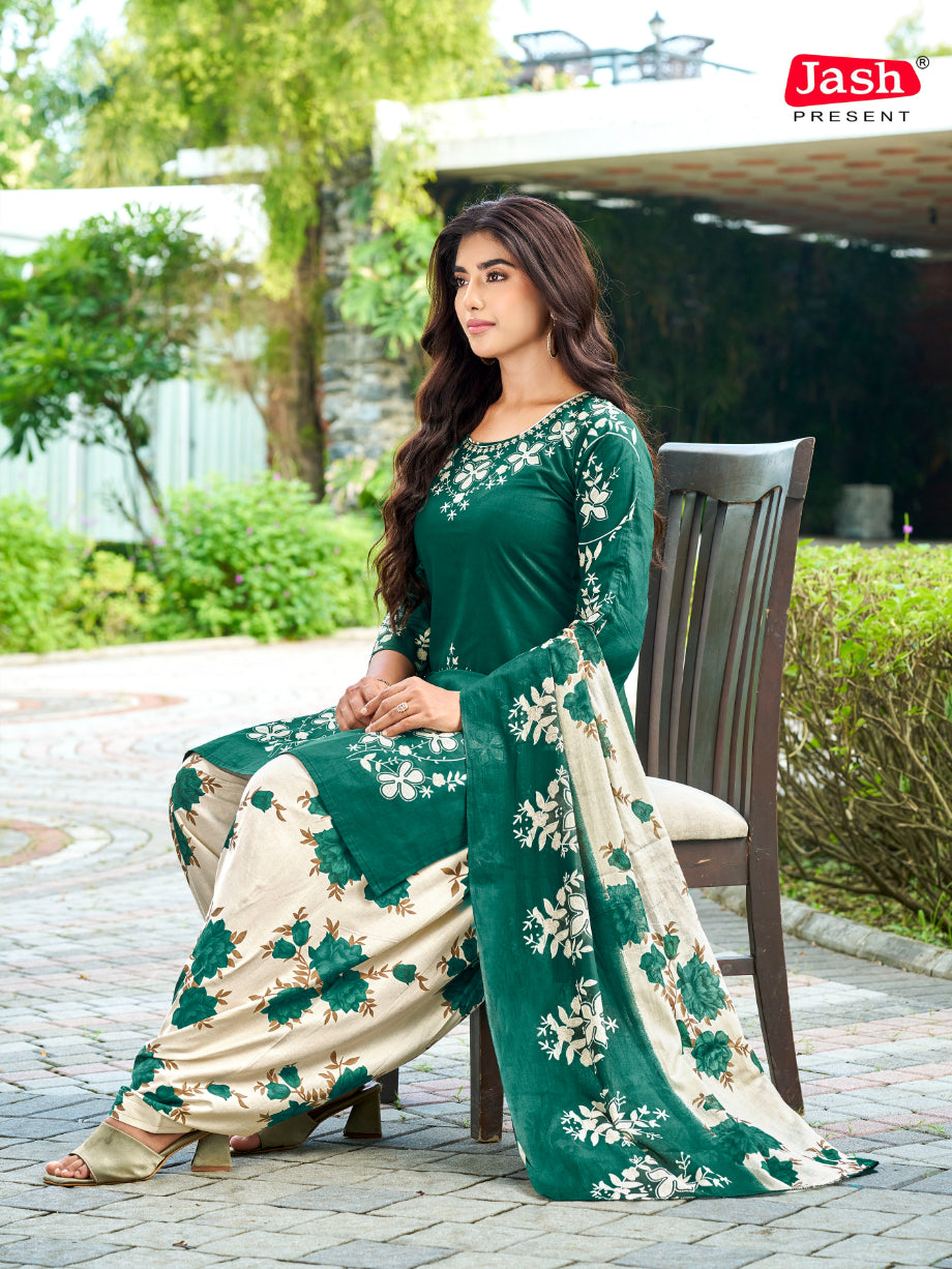 Green Floral Patiala Suit with Dupatta