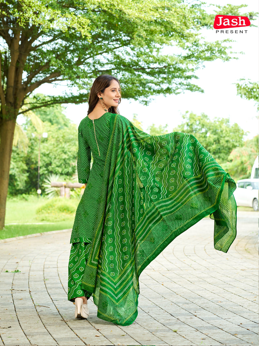 Green Bandhani Patiala Suit with Dupatta