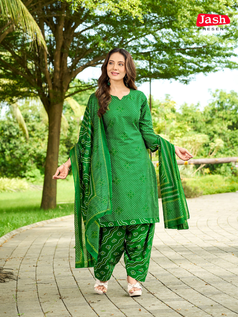 Green Bandhani Patiala Suit with Dupatta
