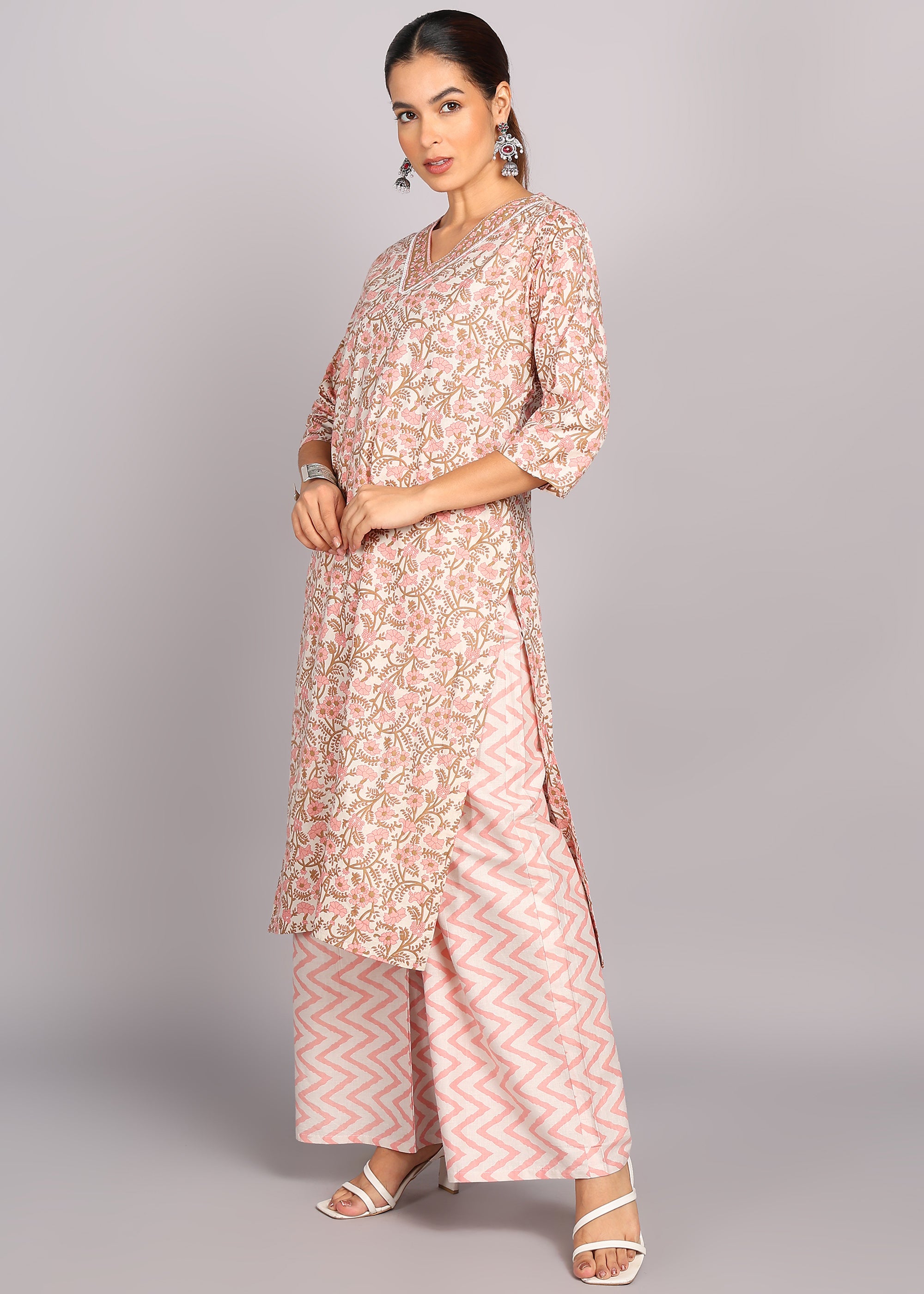 Blush Pink Floral Printed Kurta Set