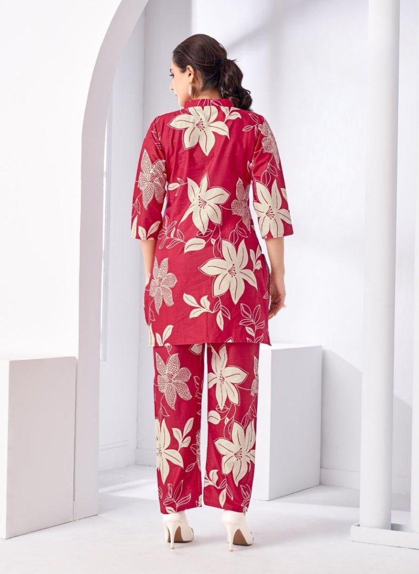 Red Floral Printed Coord Set
