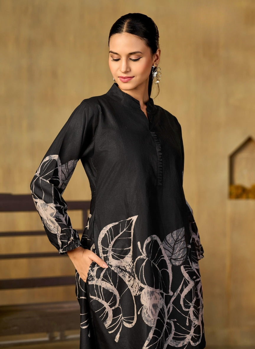 Black Abstract Floral Printed Coord Set