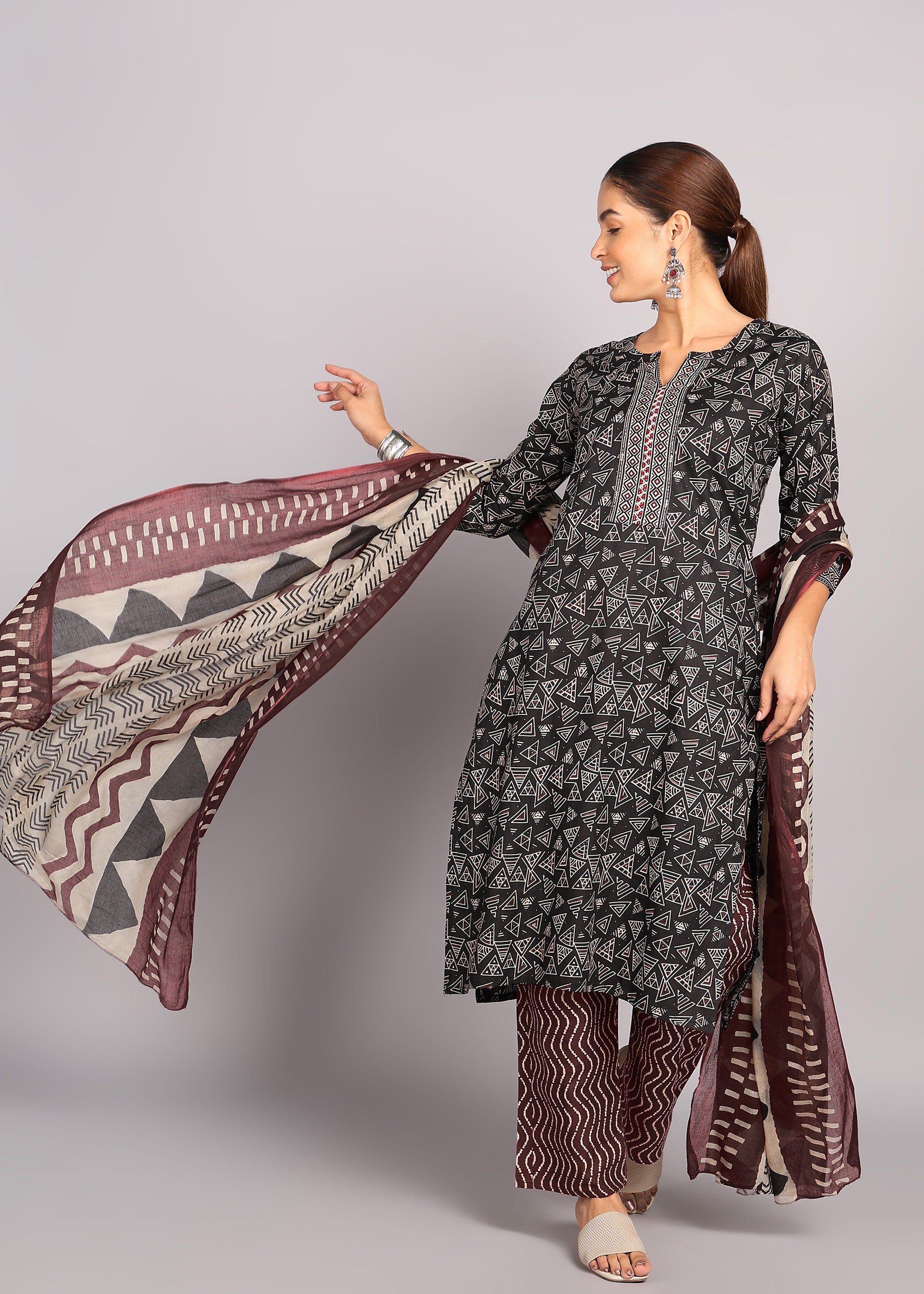 Black Geometric Kurta Set