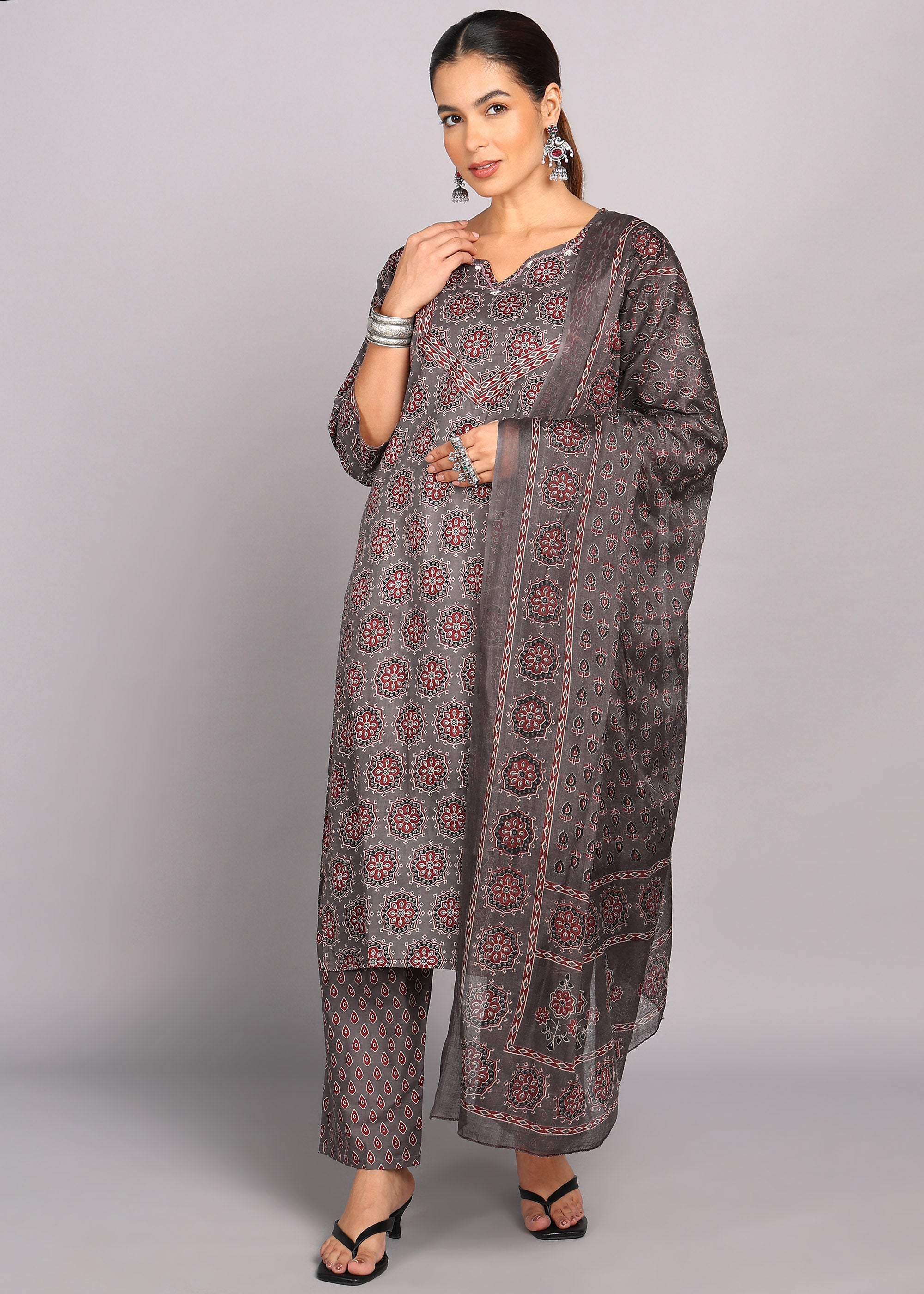 Grey Printed Kurta Set