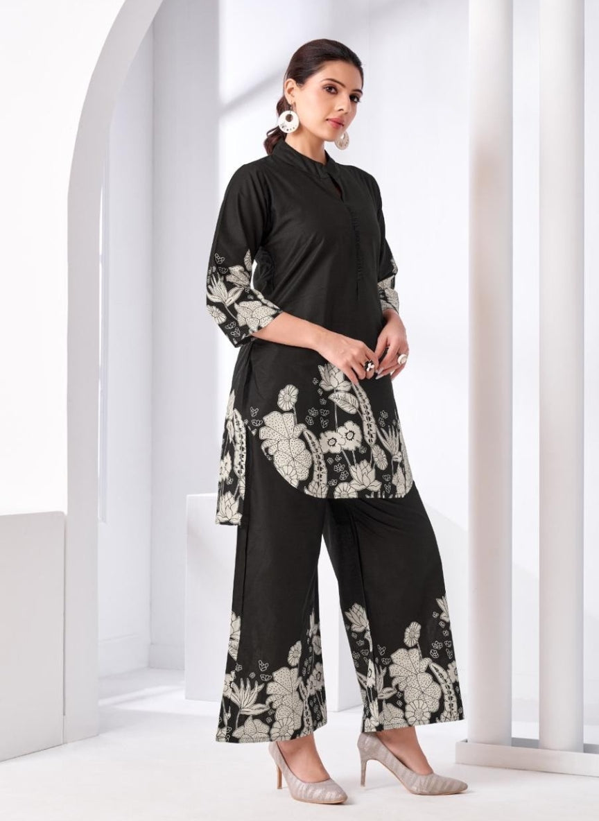 Black Floral Printed Women Coord Set