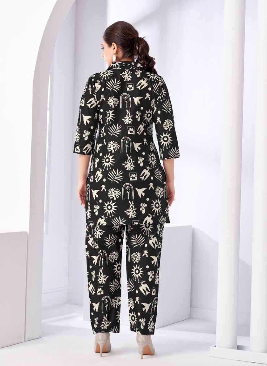 Black Abstract Printed Women Coord Set