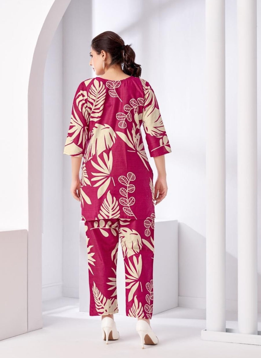 Magenta Tropical Printed Coord Set