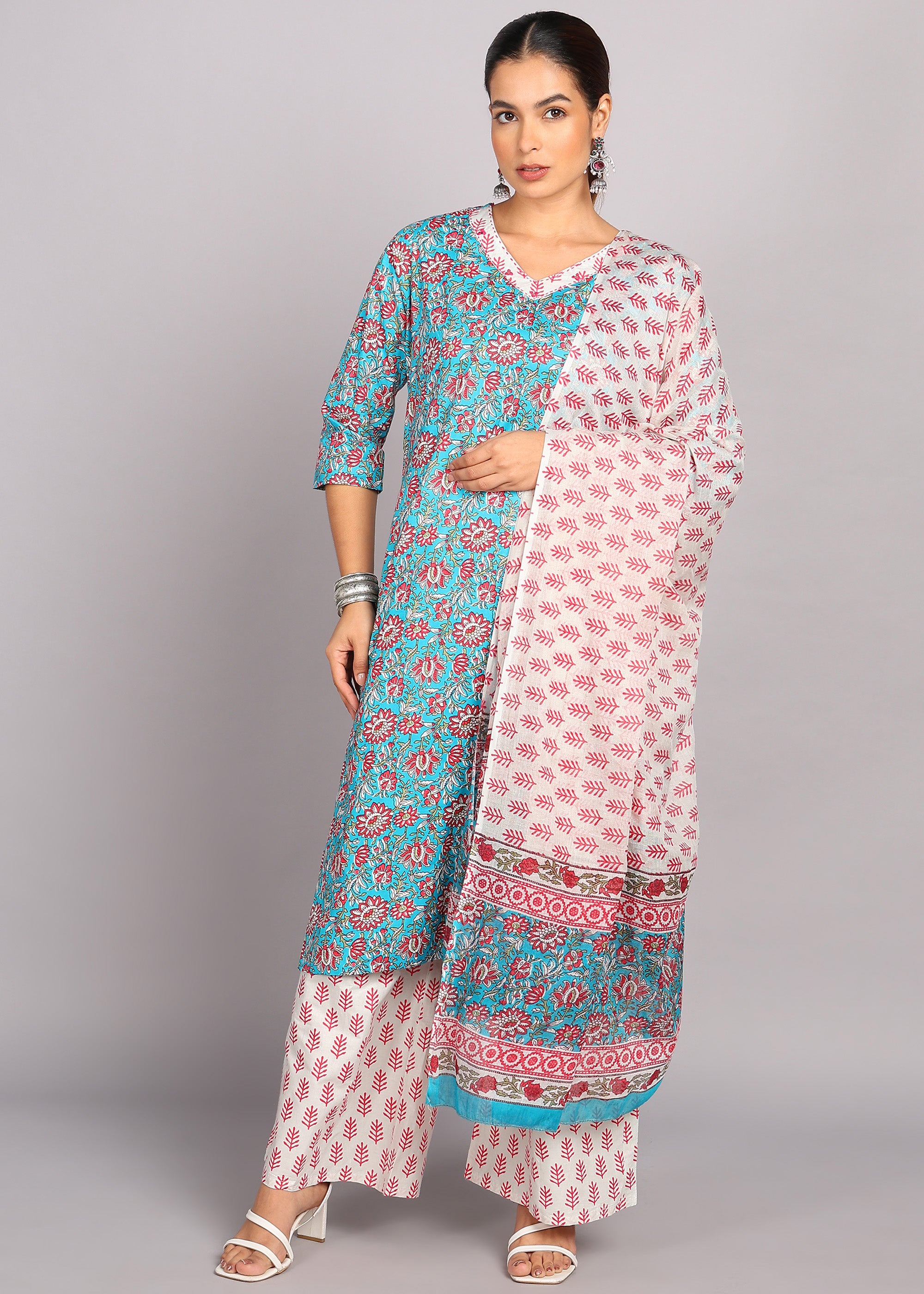 Sky Blue Floral Kurta Set