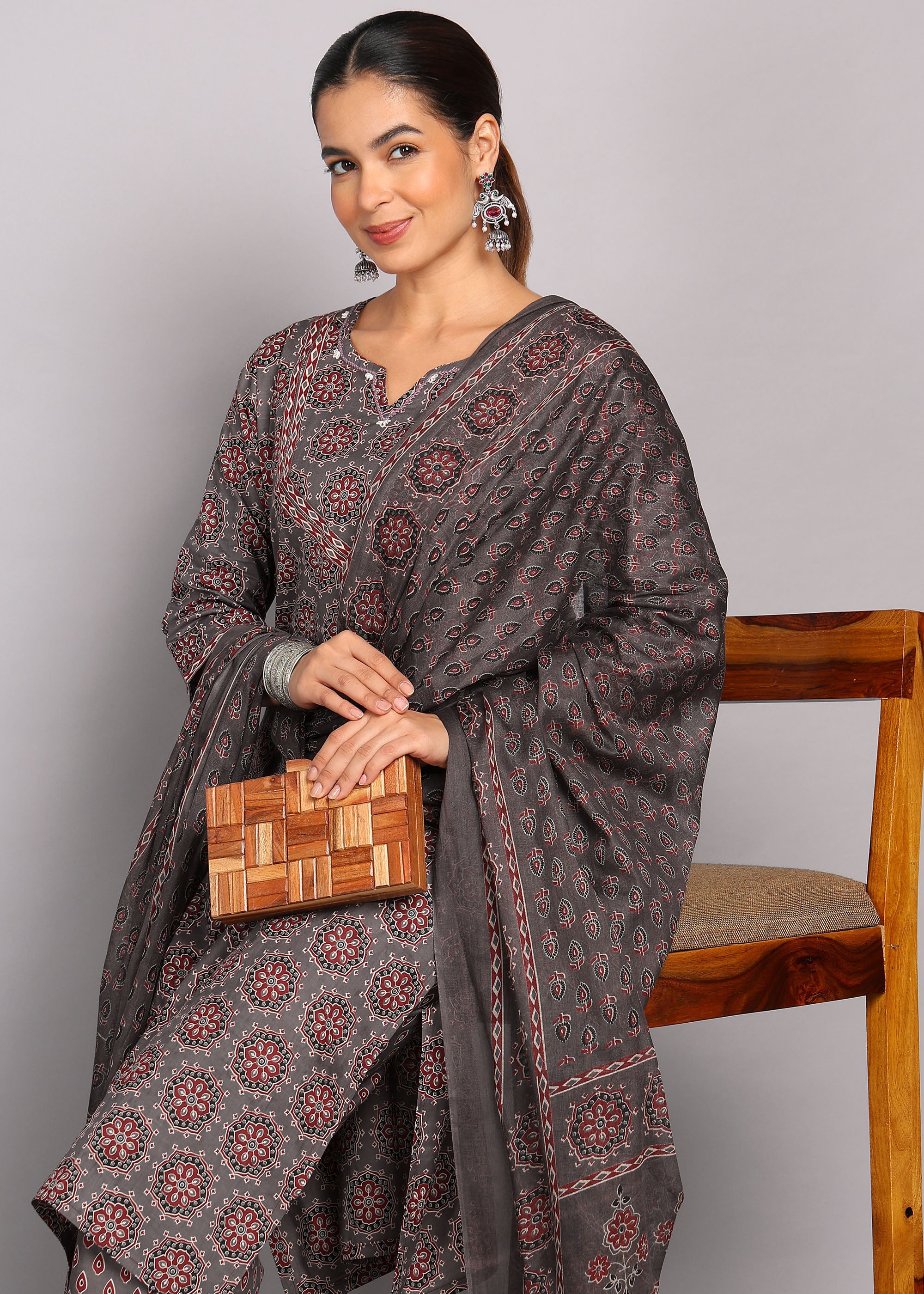 Grey Printed Kurta Set