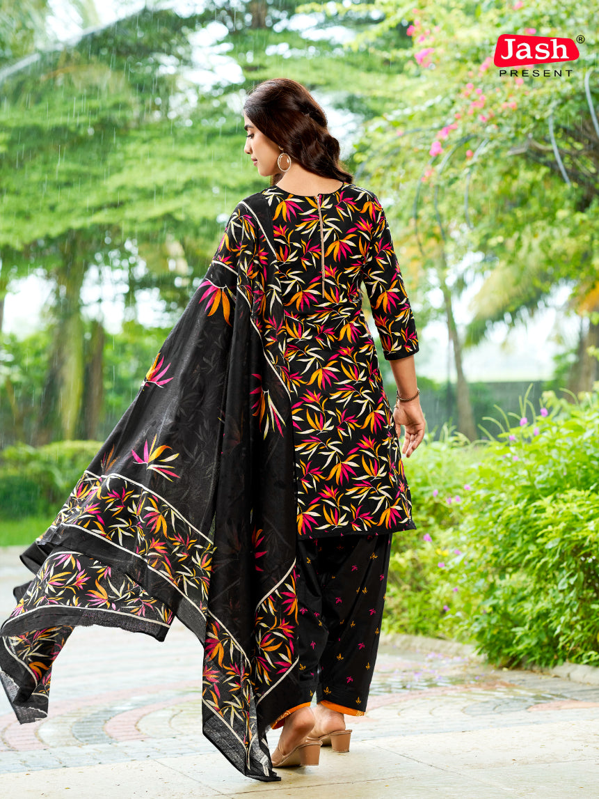 Black Floral Patiala Suit with Dupatta
