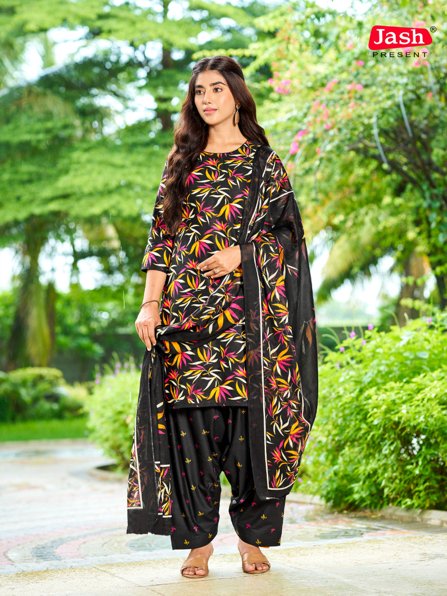 Black Floral Patiala Suit with Dupatta