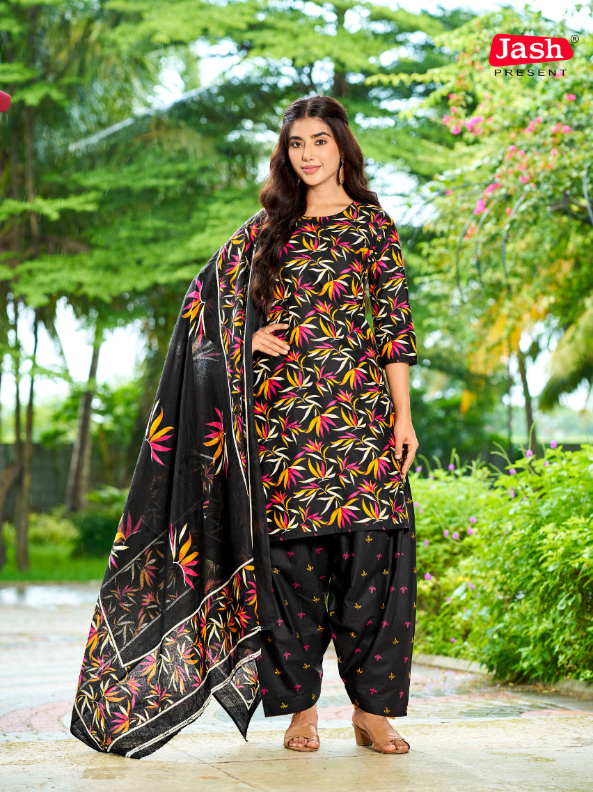 Black Floral Patiala Suit with Dupatta