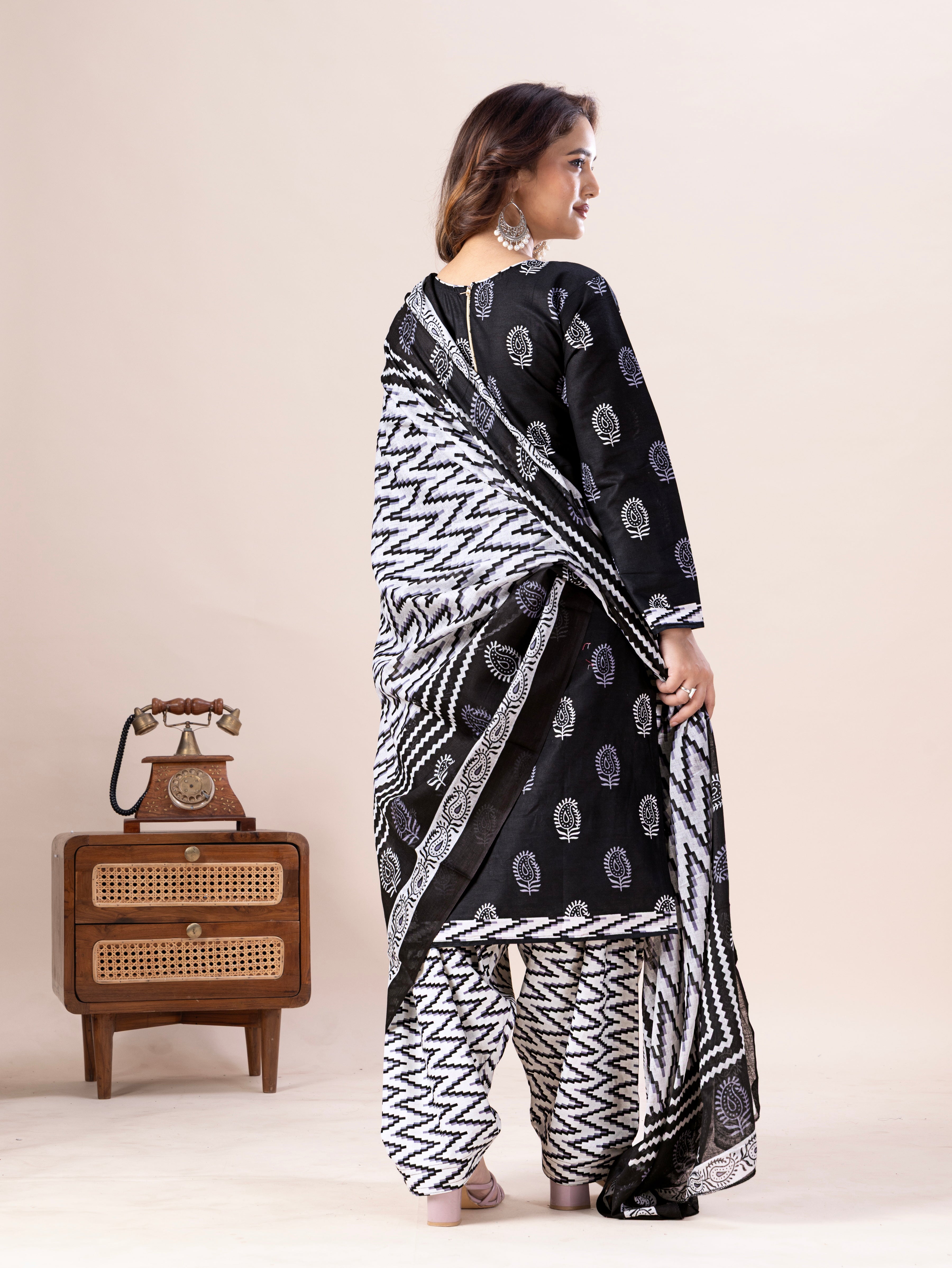 Black & White Print Patiala Suit Set