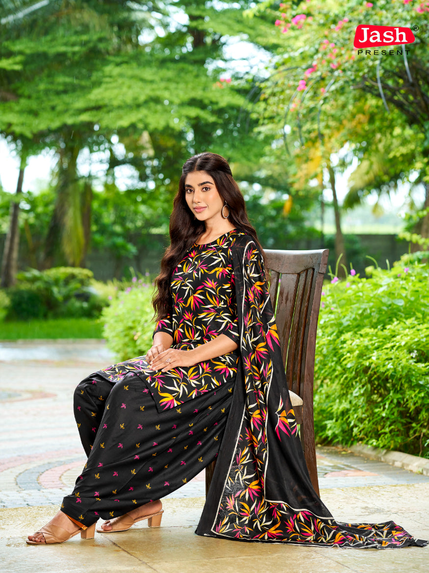 Black Floral Patiala Suit with Dupatta