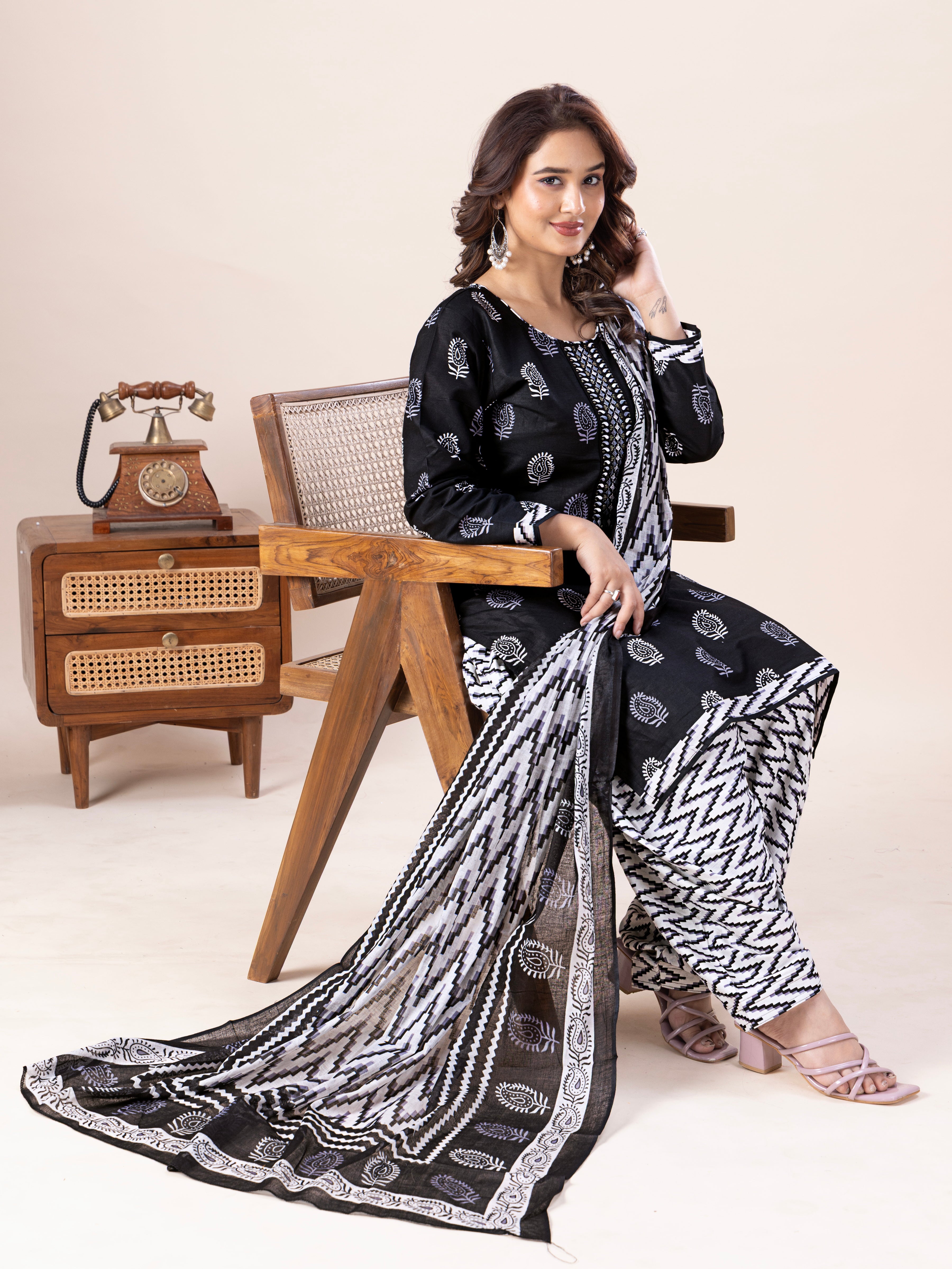 Black & White Print Patiala Suit Set