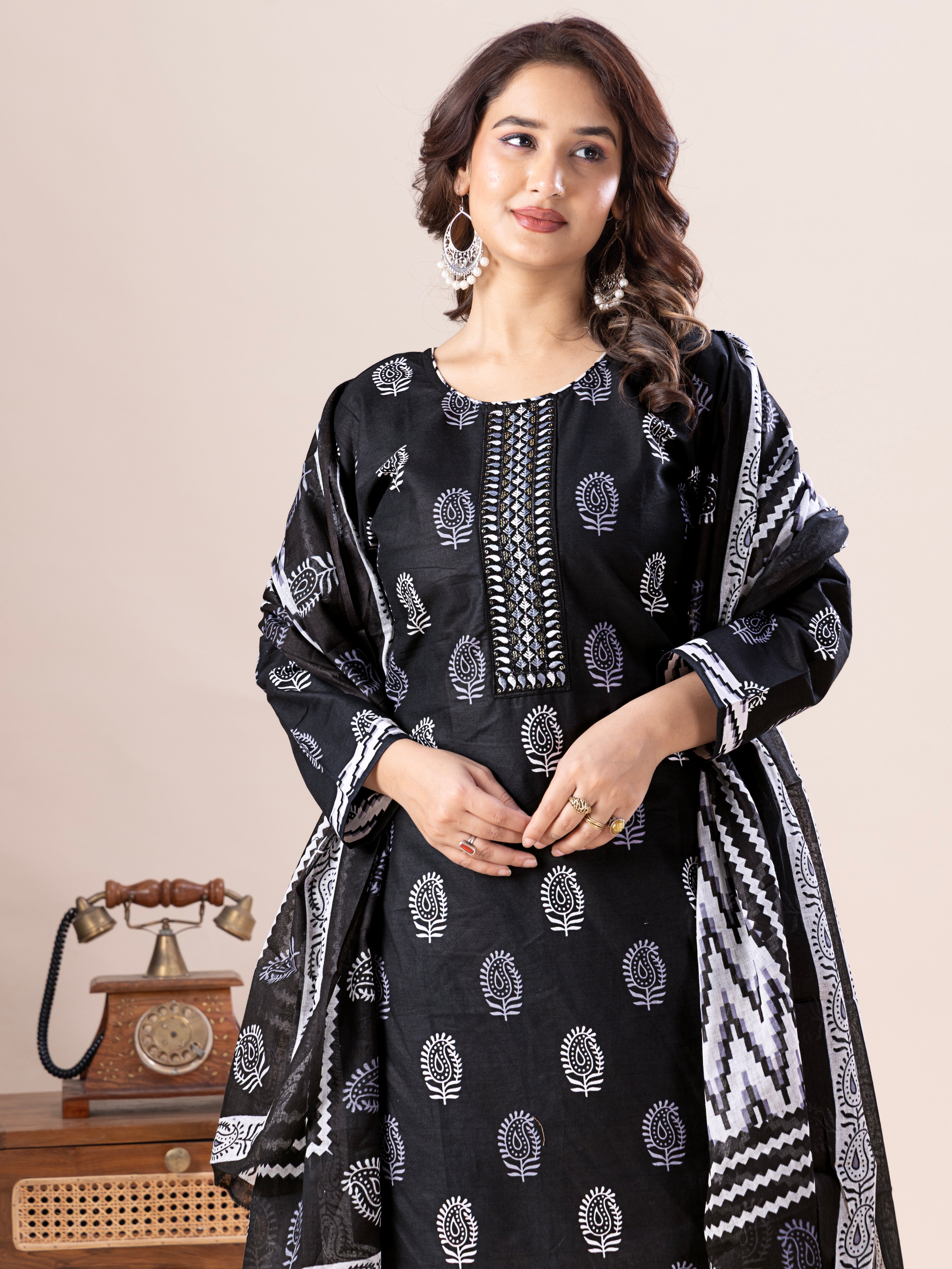 Black & White Print Patiala Suit Set