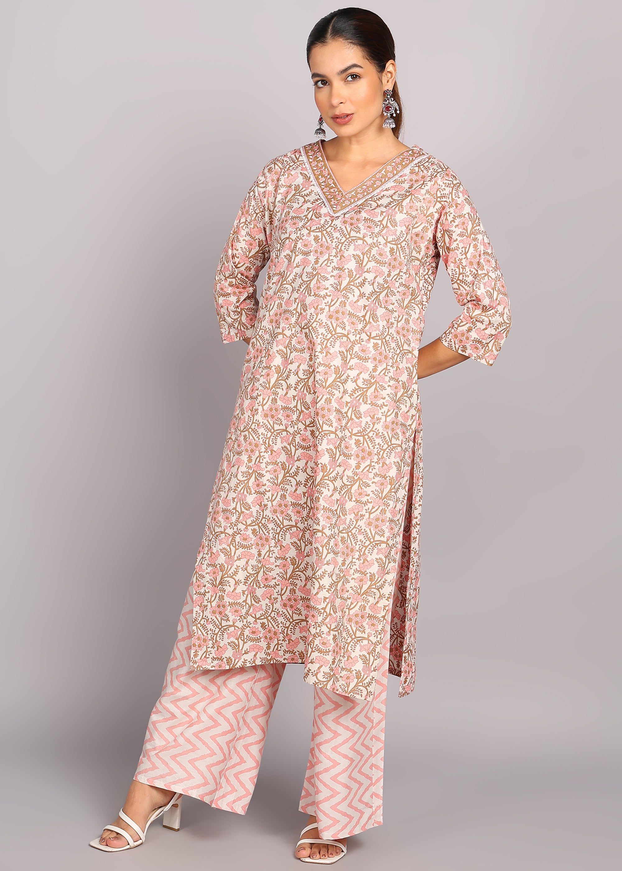 Blush Pink Floral Printed Kurta Set