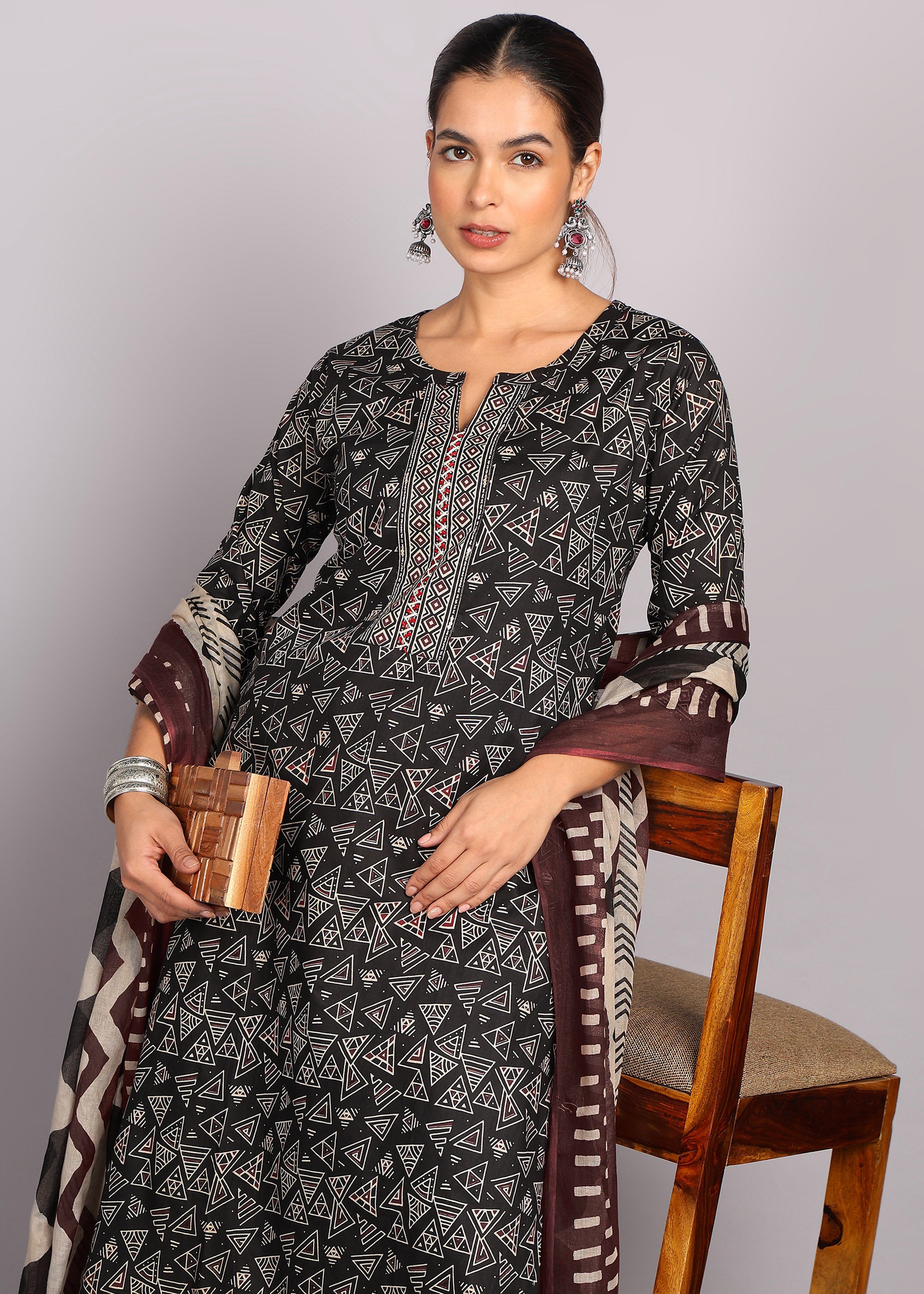 Black Geometric Kurta Set