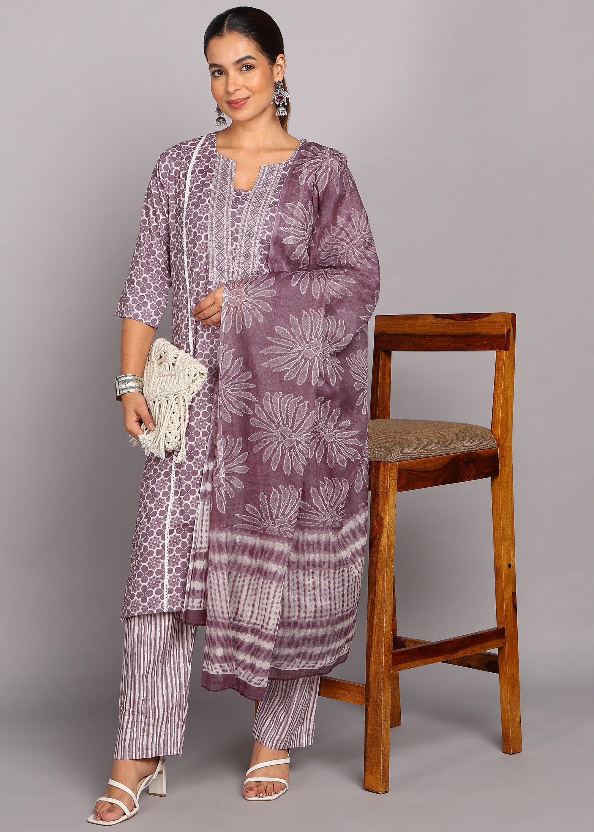 Lavender Floral Printed Kurta Set