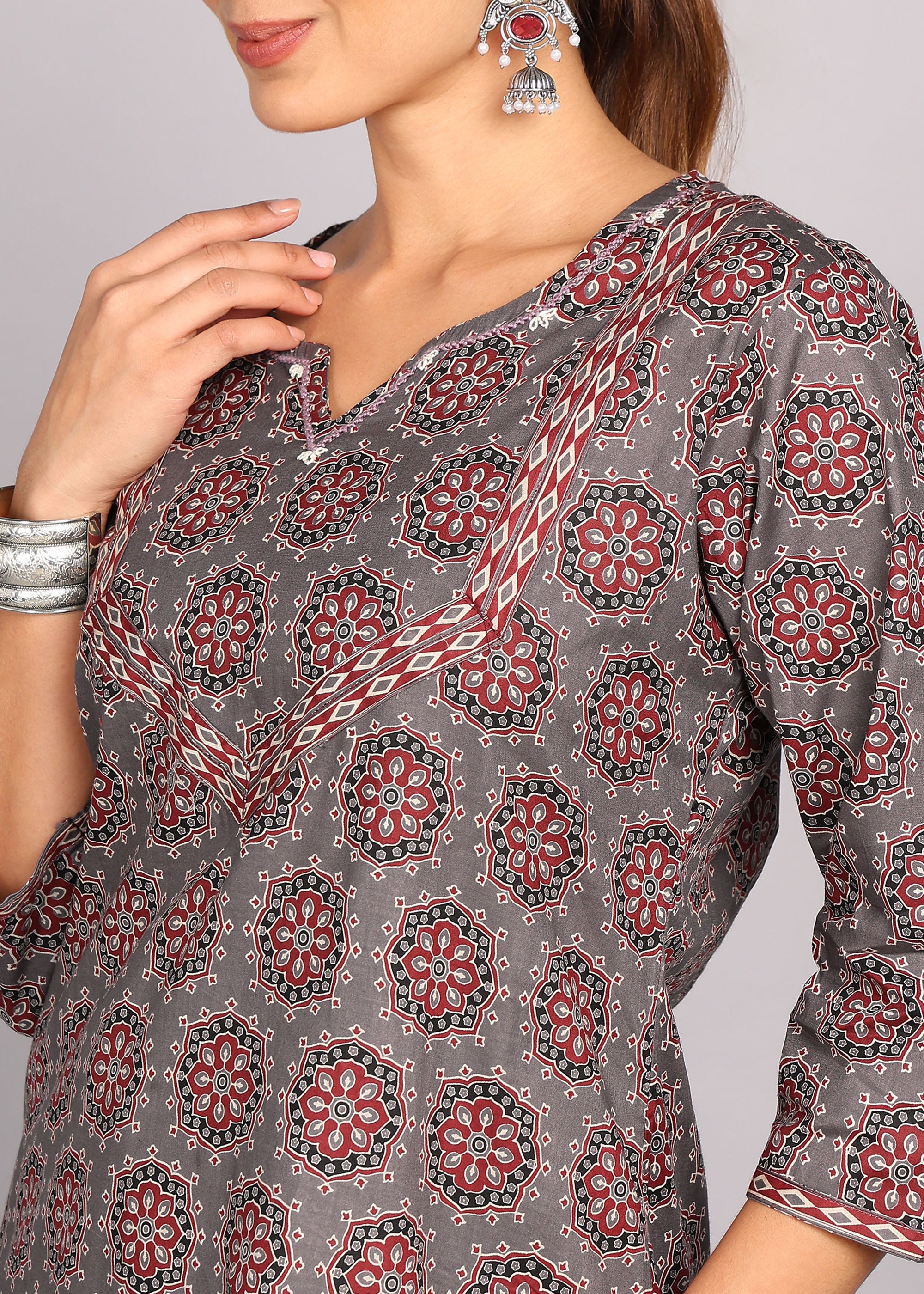 Grey Printed Kurta Set
