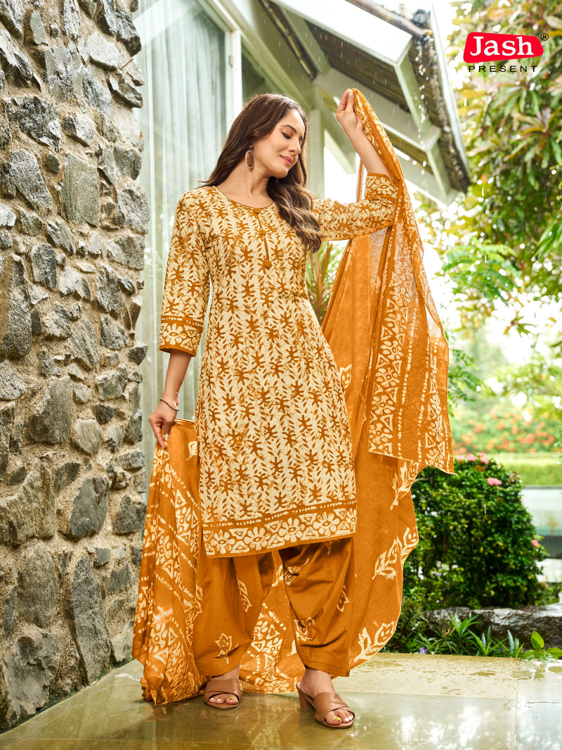 Mustard Yellow Floral Patiala Suit with Dupatta