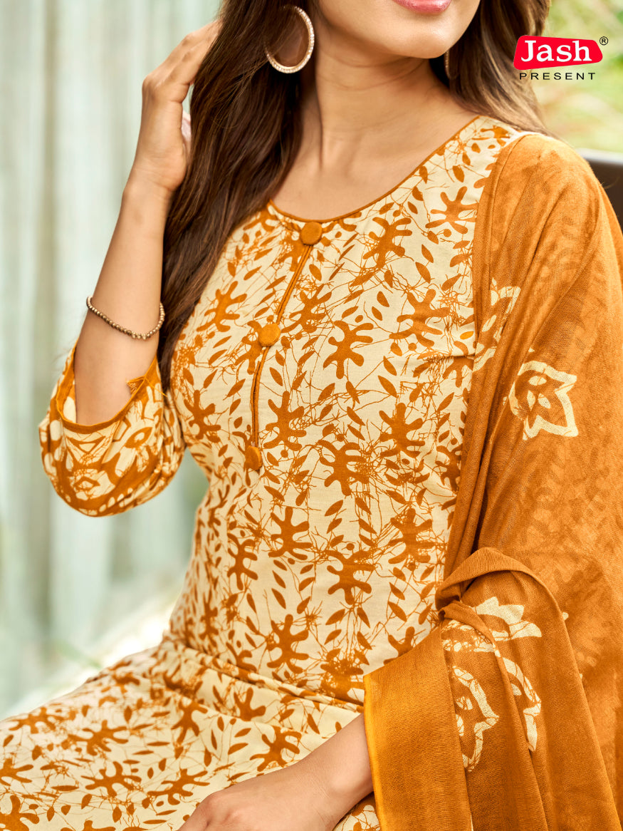 Mustard Yellow Floral Patiala Suit with Dupatta