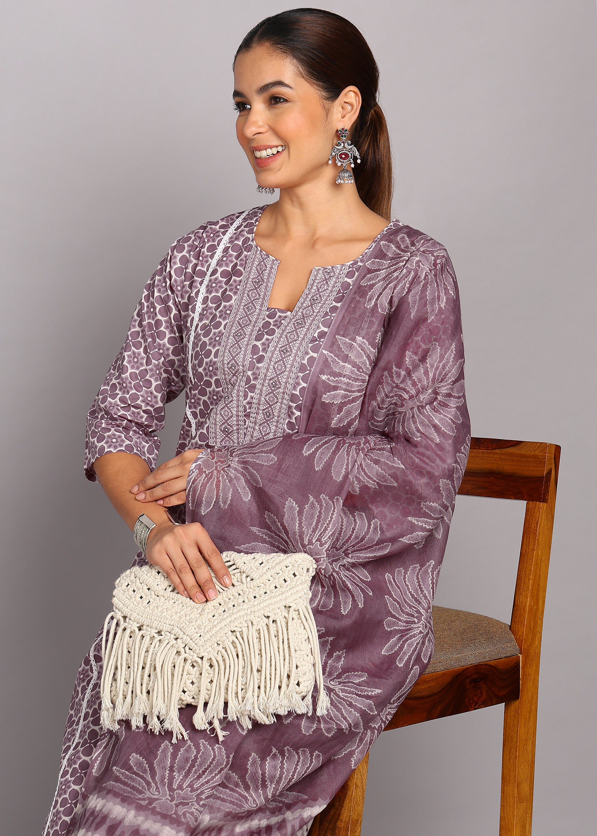 Lavender Floral Printed Kurta Set