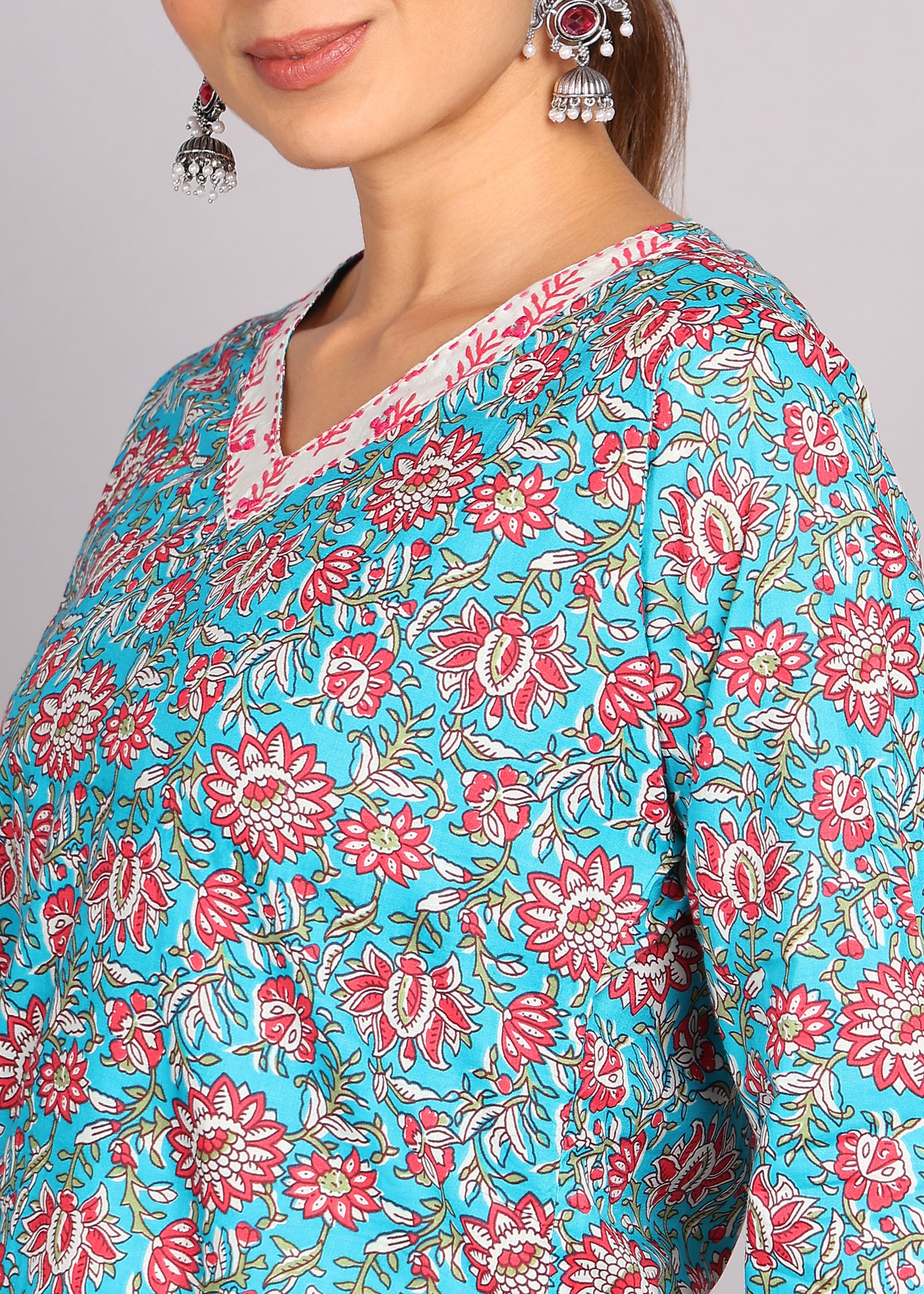 Sky Blue Floral Kurta Set