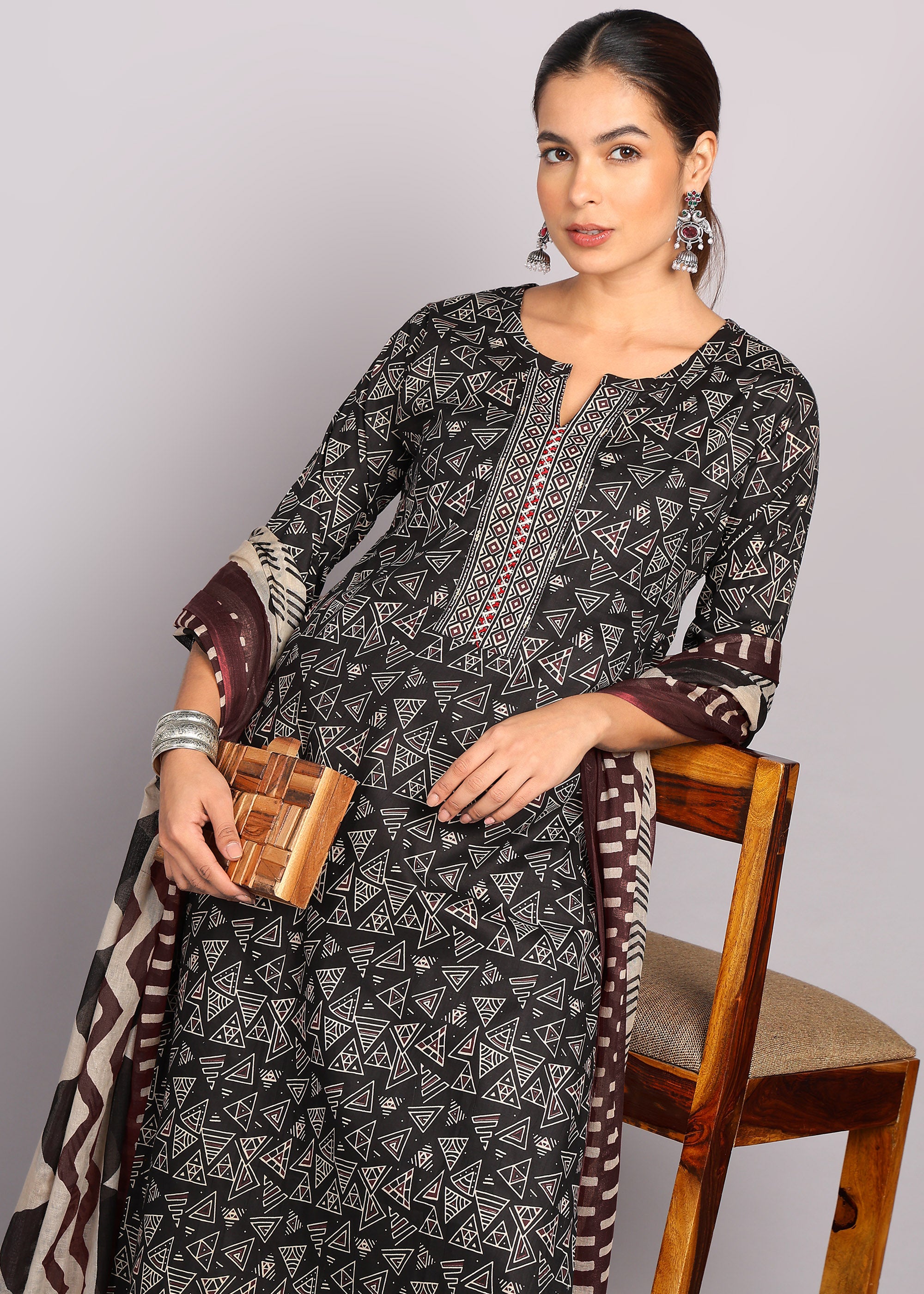 Black Geometric Kurta Set