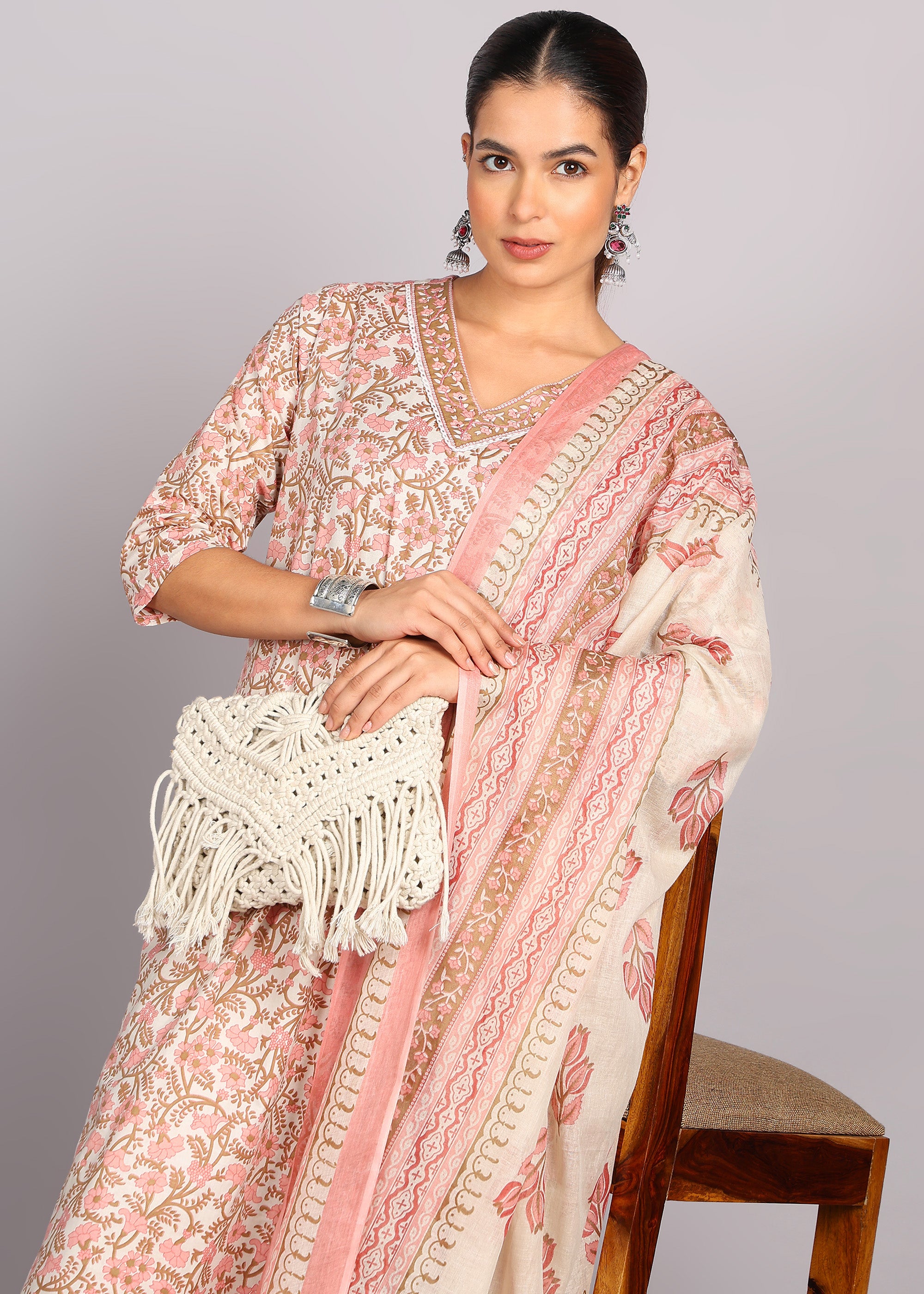 Blush Pink Floral Printed Kurta Set