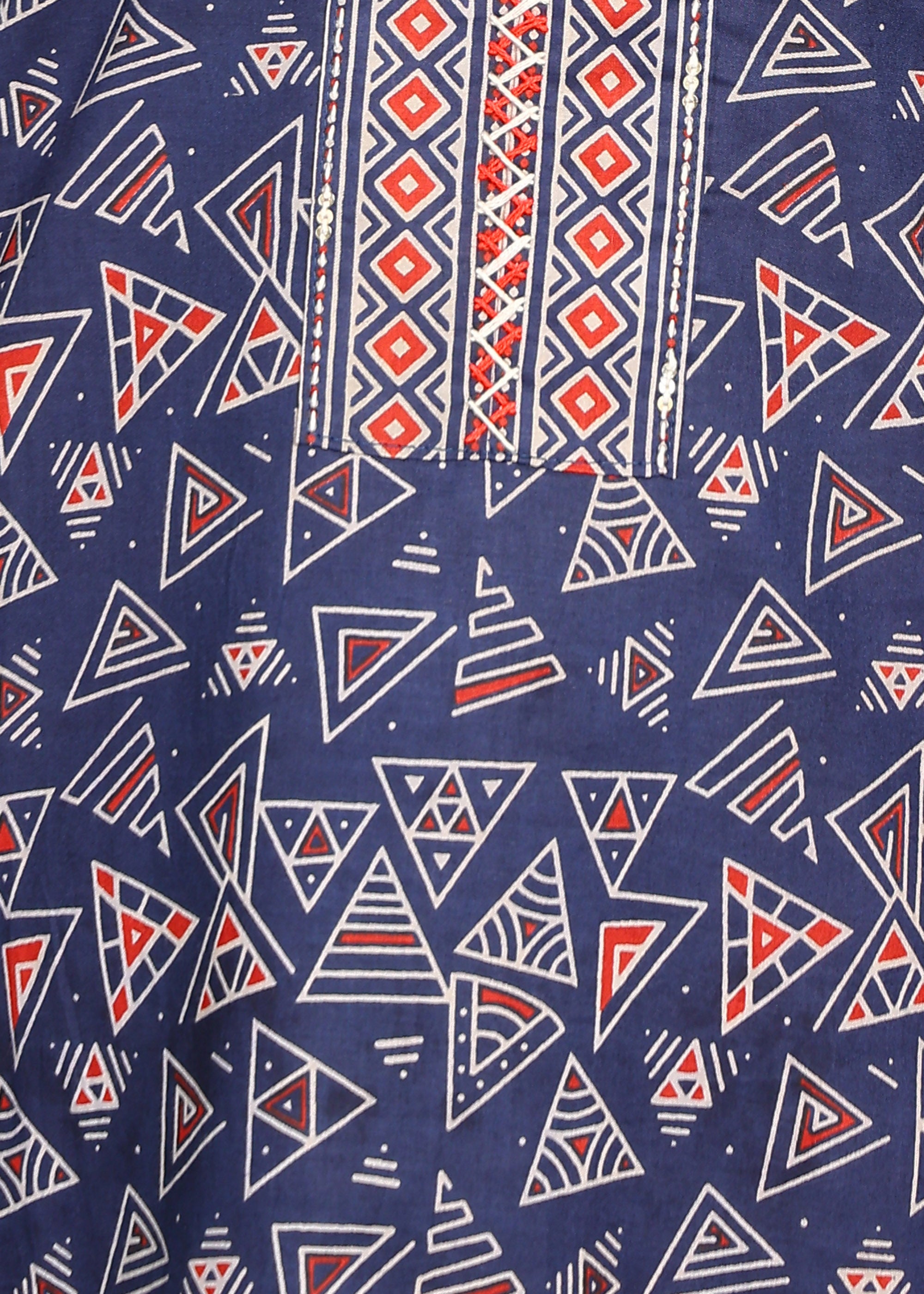 Navy Blue Geometric Kurta Set