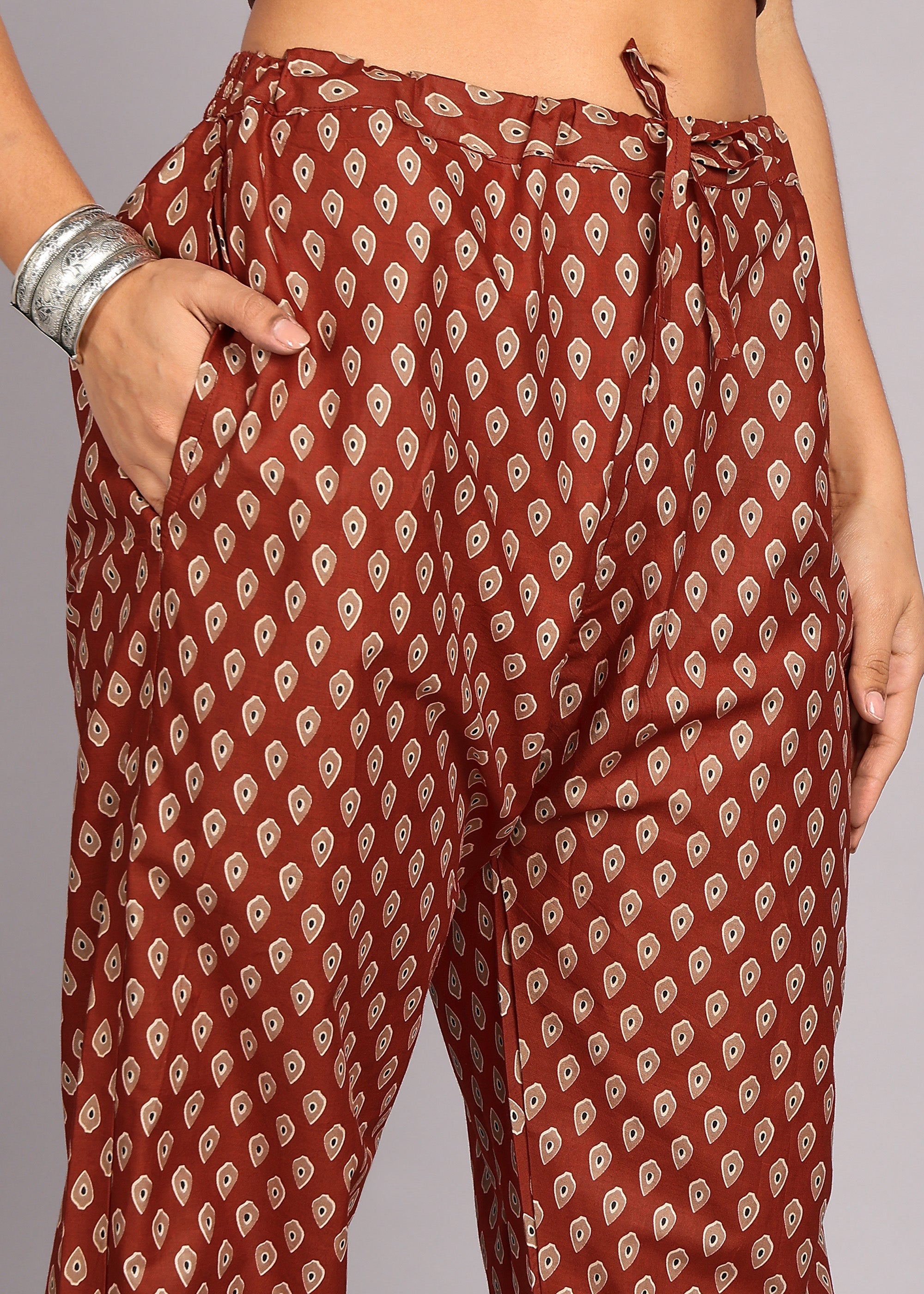 Rust Brown Printed Kurta Set with Dupatta